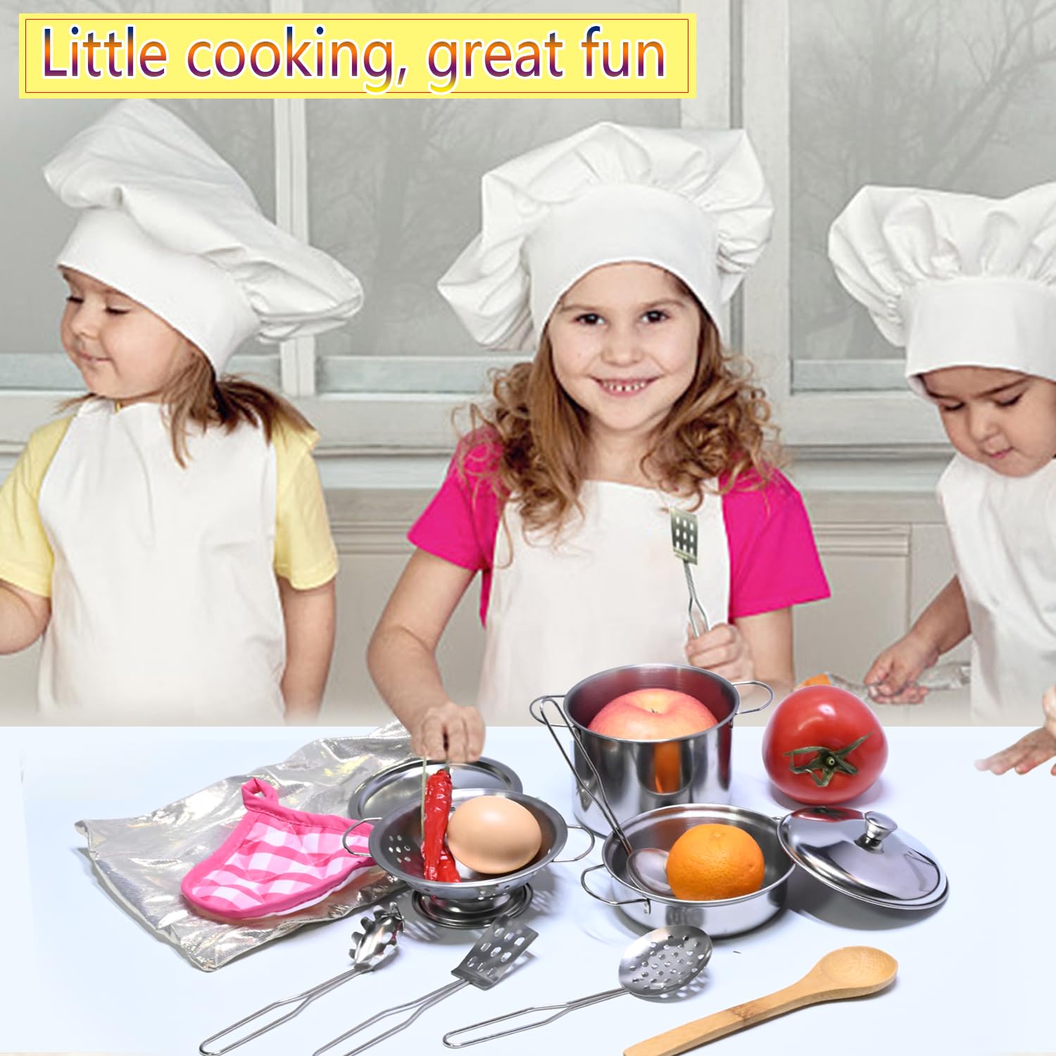 **Stainless Steel Kids Kitchen Playset - Pretend Cookware & Cooking Utensils Toy Set for Boys & Girls - Perfect for Pretend Play, Role-Playing & Early Learning**    *(Use for imaginative play, kitchen role-play, early childhood development, and fun family bonding time!)*
