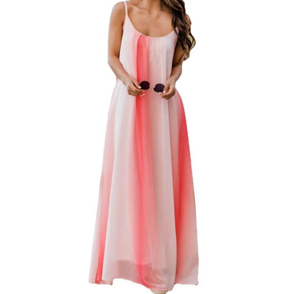 Women's Summer Sleeveless Maternity Dress - Gradient Chiffon Boho Beach Dress with Sling Pocket | Perfect for Pregnancy, Vacation & Outdoor Activities