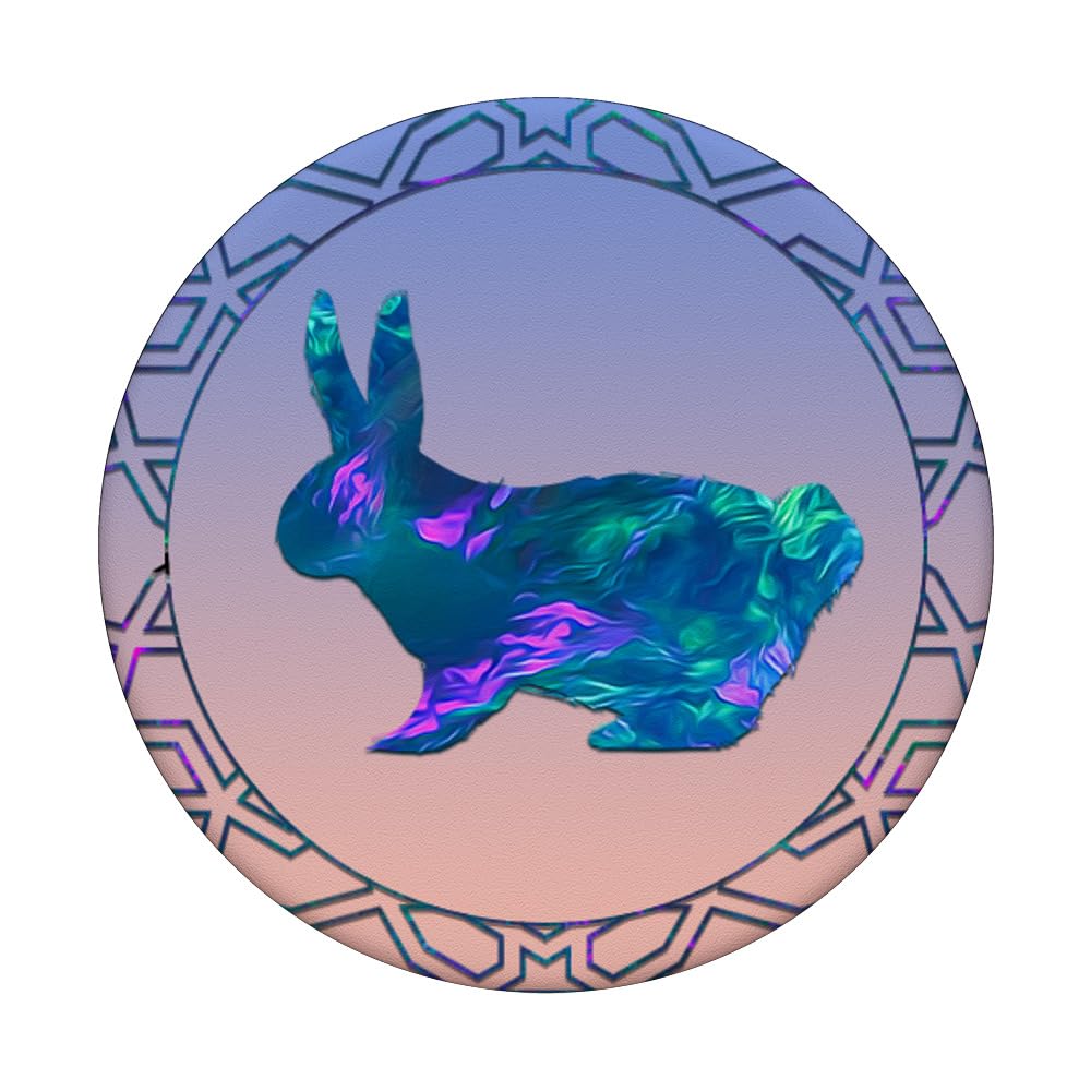 Cyan Blue Violet Rabbit Phone Grip - Animal Lover Geometric PopSocket Adhesive PopGrip for Secure Phone Handling and Stylish Accessories