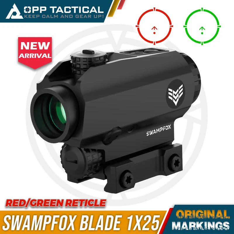 SWAMPFOX Blade Prism Scope 1X25 with BRC Reticle - Bullet Rise Compensator for Optic Height Over Bore | Red Dot Sight for AR-15, Hunting & Tactical Shooting | Ideal for Close Quarters Combat and Low Light Conditions