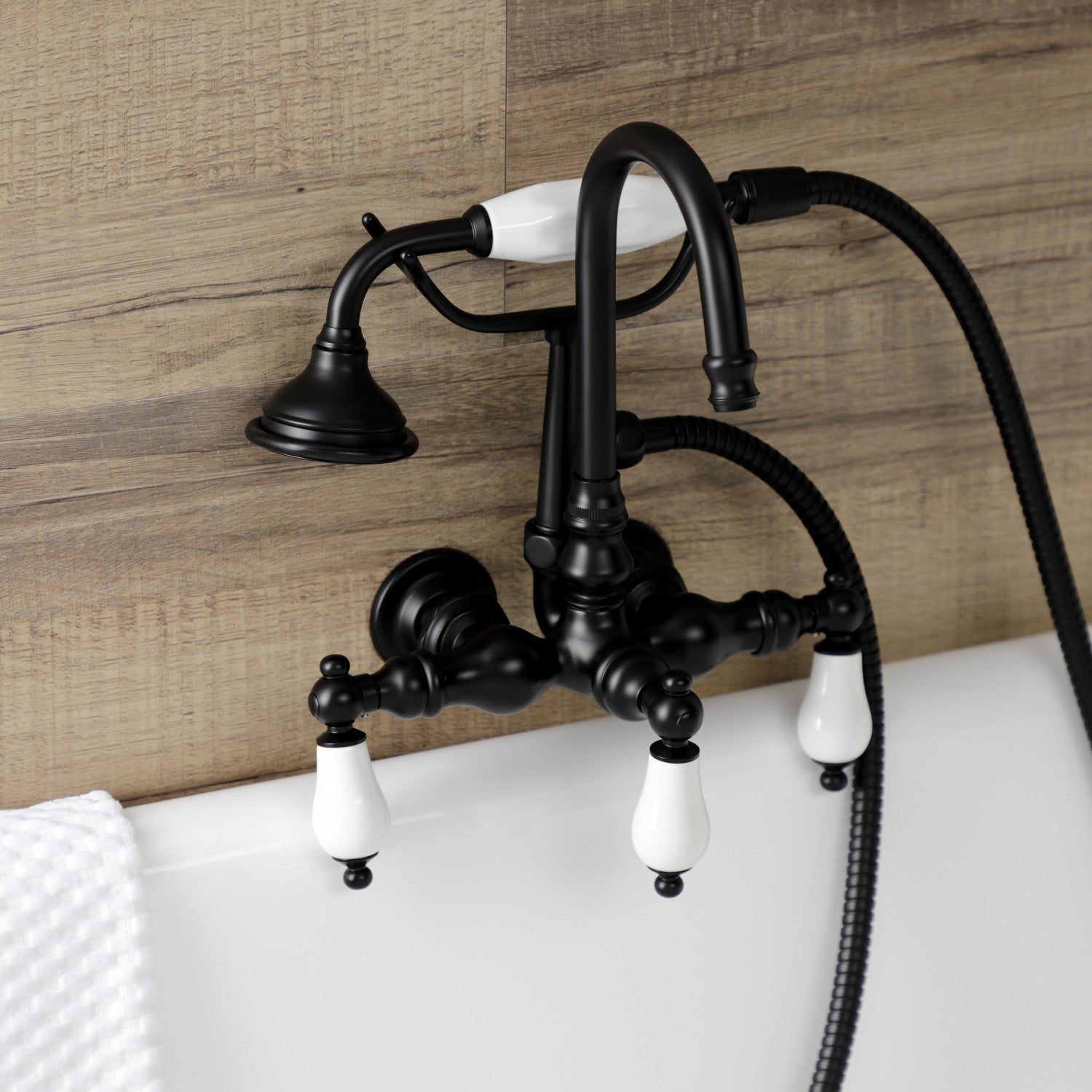 Vintage Matte Black Clawfoot Tub Faucet with Hand Shower - 3-Handle Wall Mount 2-Hole Design for Bathroom & Spa Relaxation