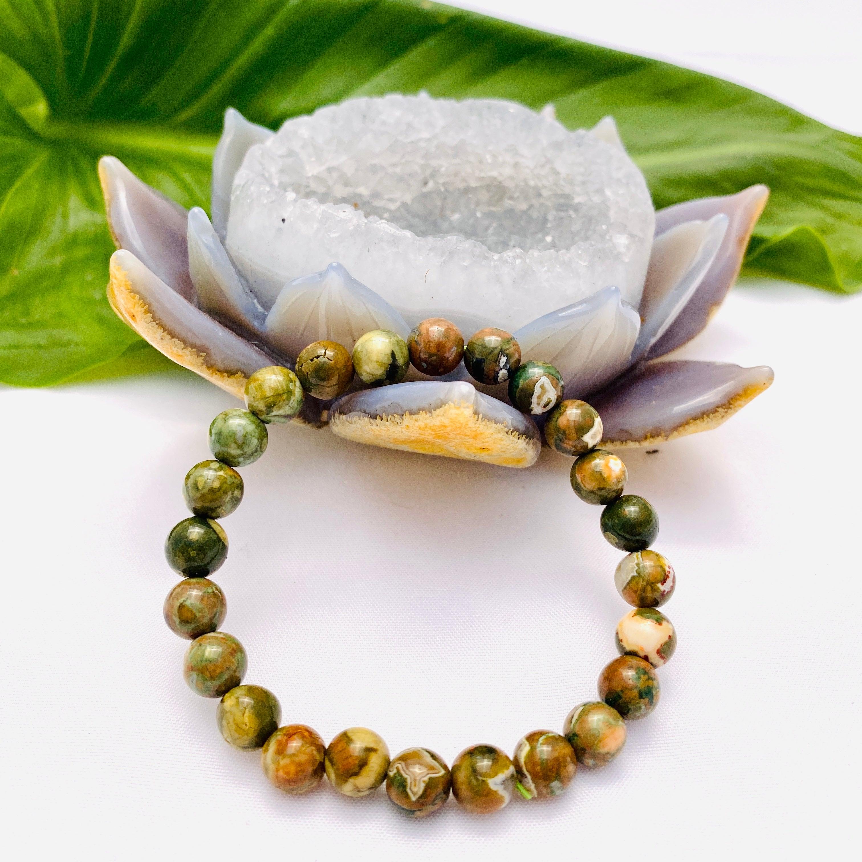 Rainforest Jasper Bracelet - Natural Stone Beaded Healing Jewelry for Women | Perfect for Meditation, Yoga & Spiritual Energy Balance