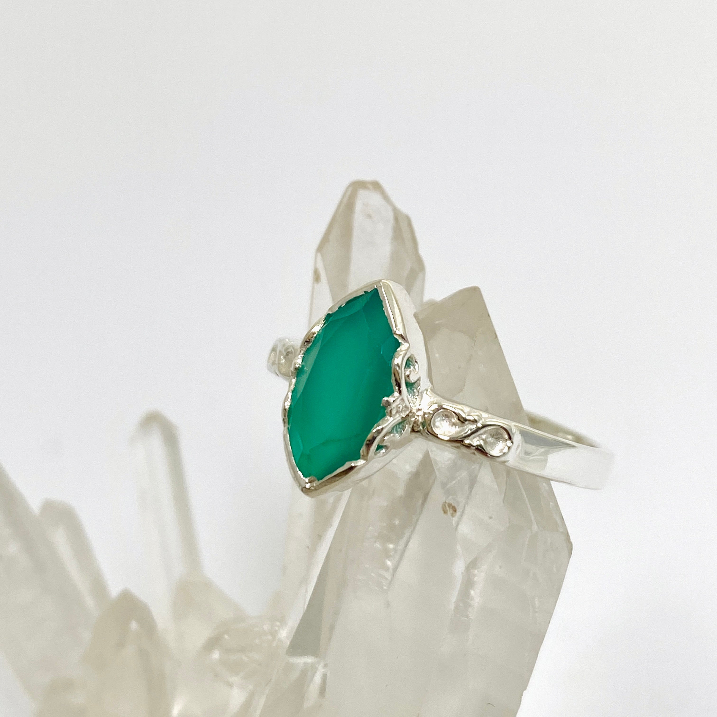 Green Chalcedony Faceted Marquise Ring R3726 - Elegant Jewelry for Women, Perfect for Weddings, Parties & Special Occasions