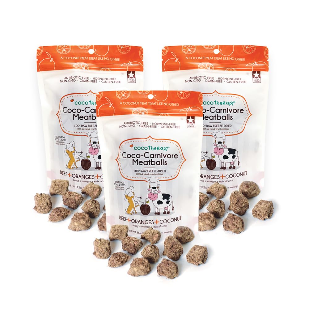 CocoTherapy 3 Pack of Coco-Carnivore Meatballs Dog Treats - Grain Free, All Natural Beef Flavor - Perfect for Training, Rewards & Dental Health