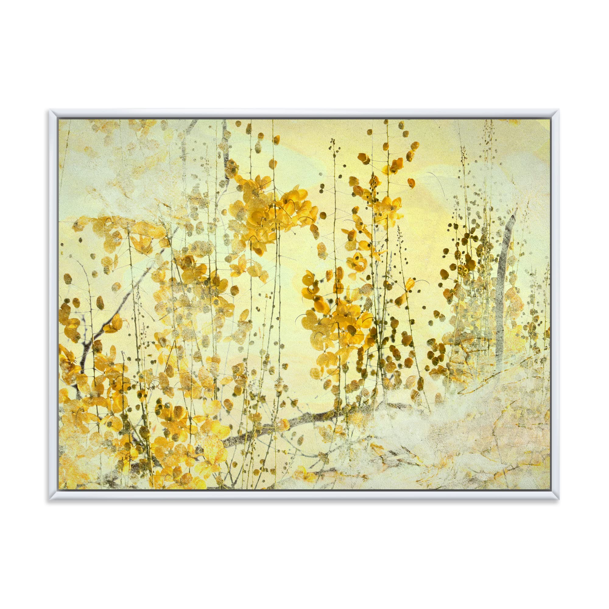 DesignQ Yellow Flower Grunge Art - Modern Framed Canvas Wall Art Print for Living Room, Bedroom & Office Decor | Home Wall Decoration | Ready to Hang