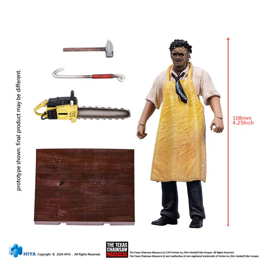 PRE ORDER - Hiya 1/18 Scale 4-Inch LeatherFace Action Figure from Texas Chainsaw Massacre 1974 - Killing Mask Standard Version - Collectible Horror Movie Figure for Display & Cosplay