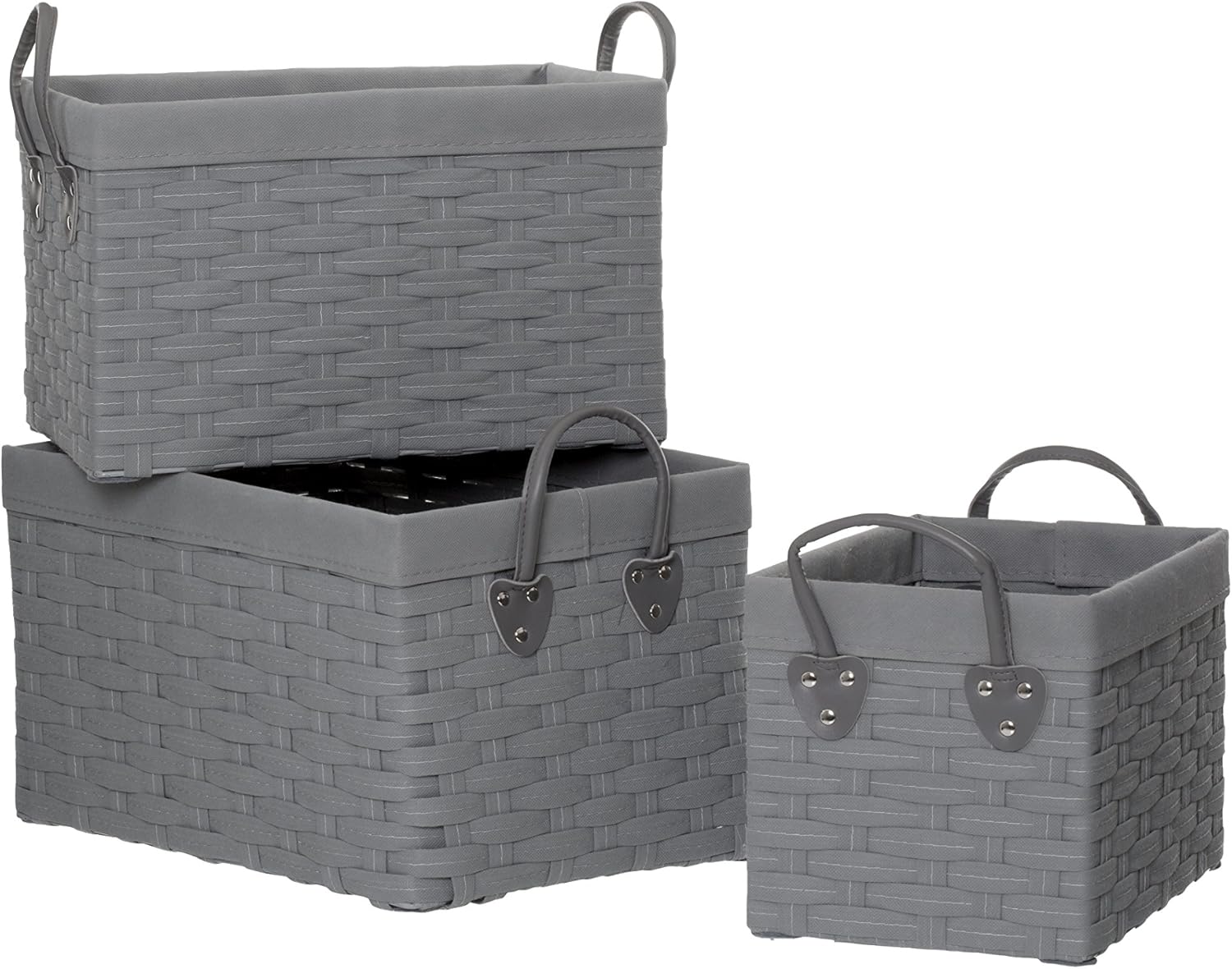 Lida Storage Baskets - Set of 3, Foldable Fabric Bins for Home Organization (Small/Medium/Large) - Perfect for Closet, Nursery, Laundry Room & Office Storage