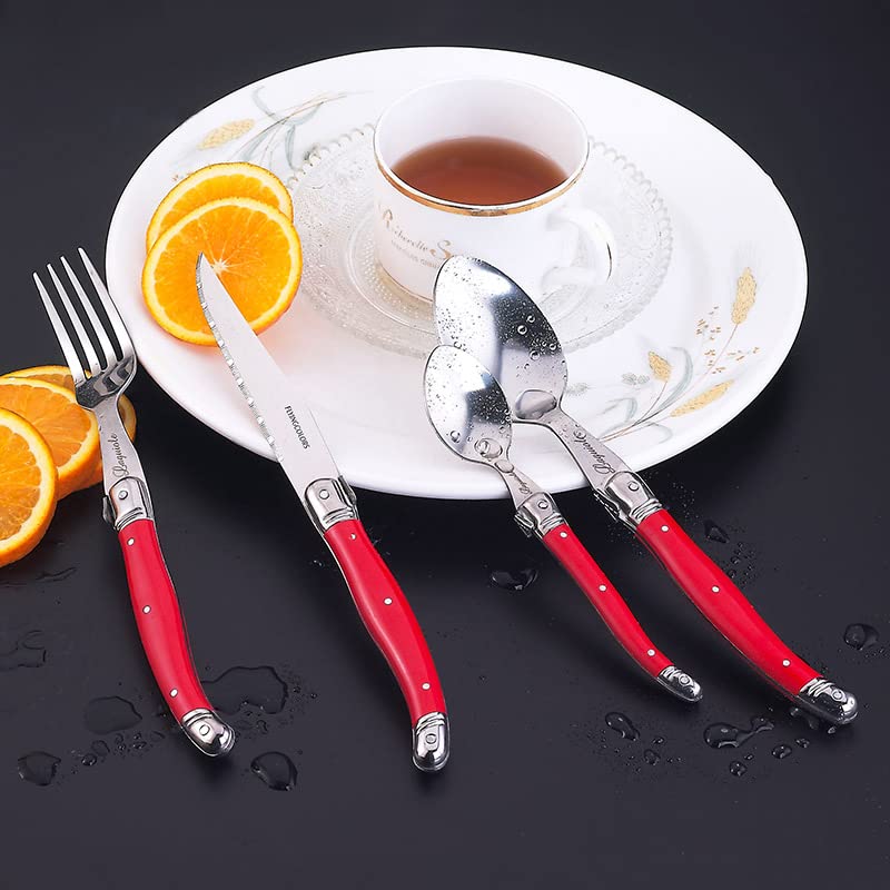 24-Piece Stainless Steel Silverware Set with Colorful ABS Plastic Handles - Complete Dinnerware Cutlery for Everyday Use, Parties & Restaurant Dining