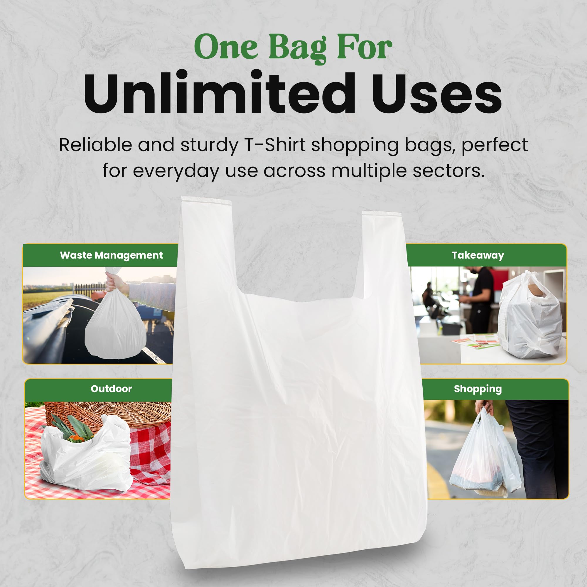 Reusable Plastic Bags with Handles - Eco-Friendly T-Shirt Shopping Bags for Small Business & Retail | Recyclable Grocery Bags for Food, Takeout & Restaurants | 21