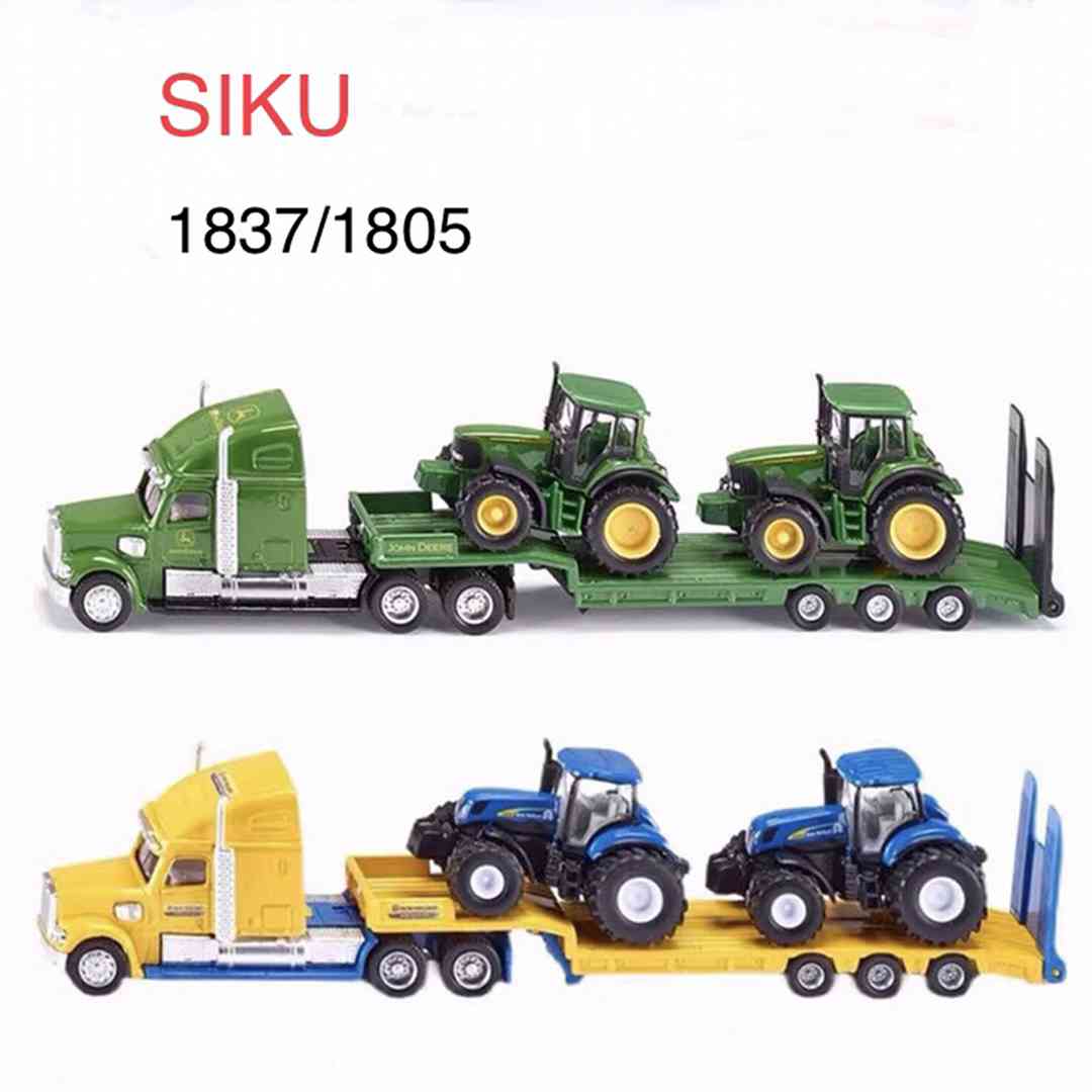 1:87 Scale Siku 1837/1805 Farmer Low Loader Truck with 2 John Deere Tractors & New Holland Trailer - Diecast Model Cars for Collectors, Hobbyists & Gifts | Farm Scene Display, Toy Vehicle Collection, Miniature Agriculture Diorama