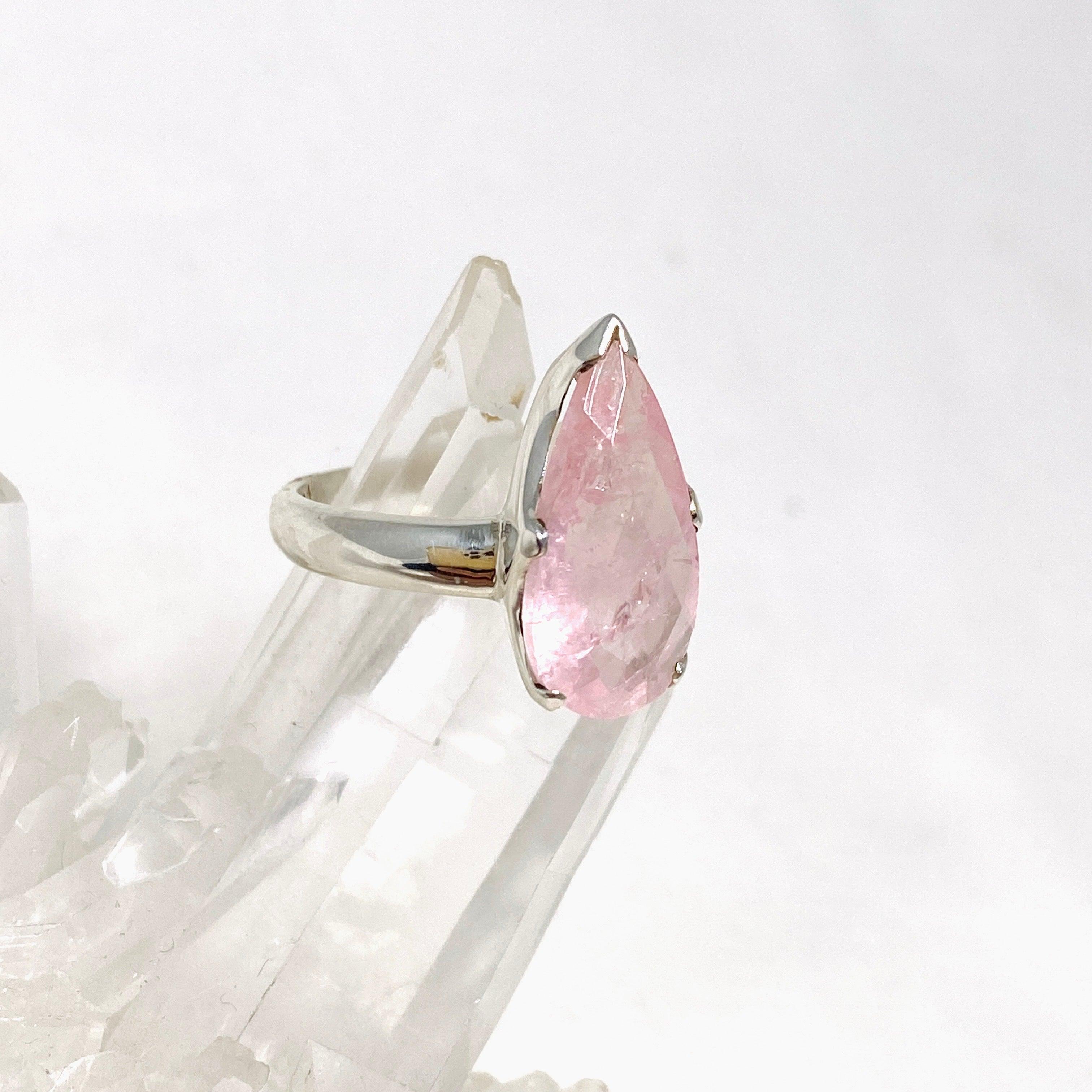 Morganite Faceted Teardrop Ring - Size 9 - Rose Gold Plated Jewelry - Elegant Engagement, Wedding, Anniversary Gift for Her - Perfect for Romantic Occasions & Special Celebrations