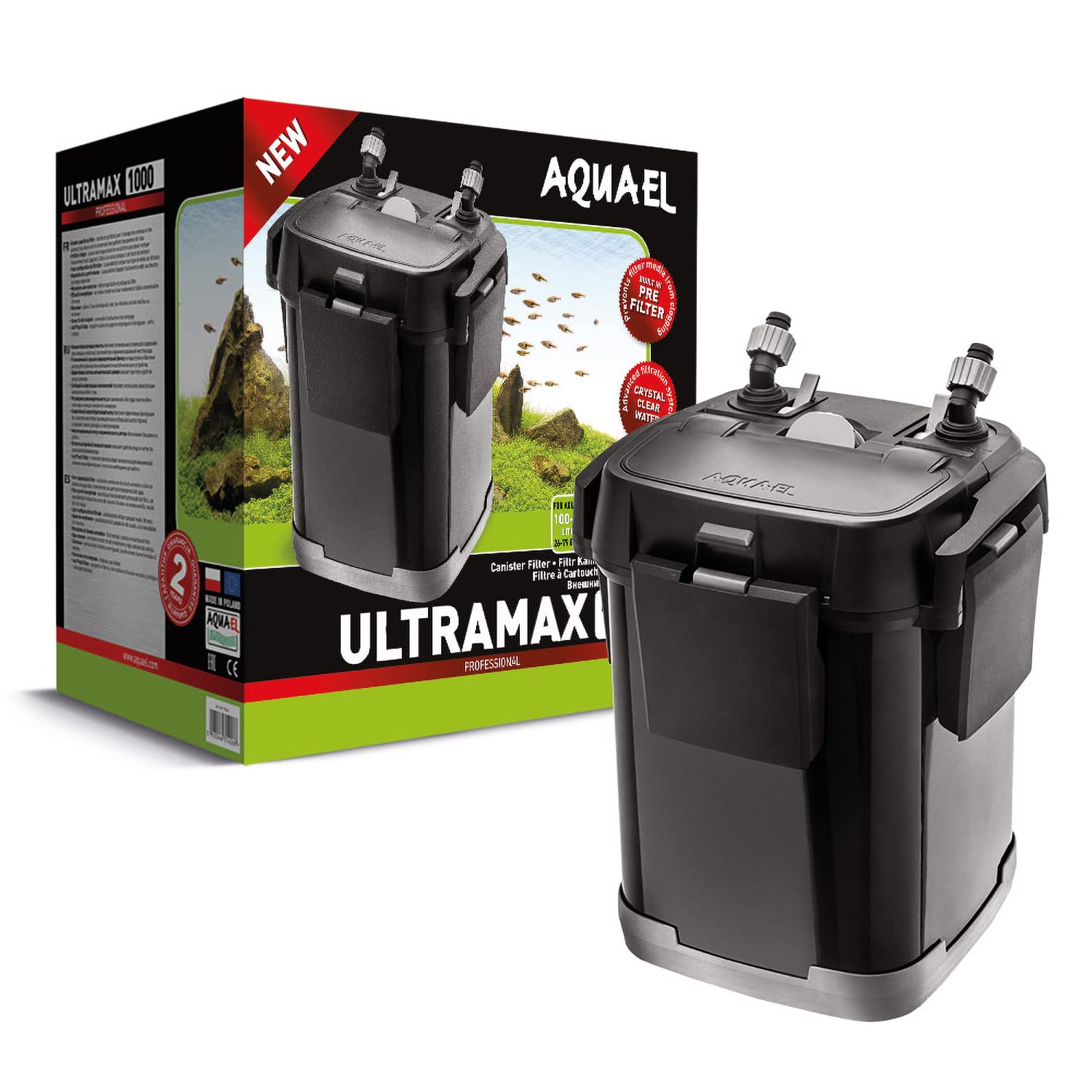 Aquael Ultramax 1000 Canister Filter for Fish Tank - High Performance Aquarium Sponge Filter System - Powerful Water Pump for Large Tanks (25-75 Gallons) - Ideal for Freshwater & Saltwater Aquariums, Reef Tanks & Aquatic Plants