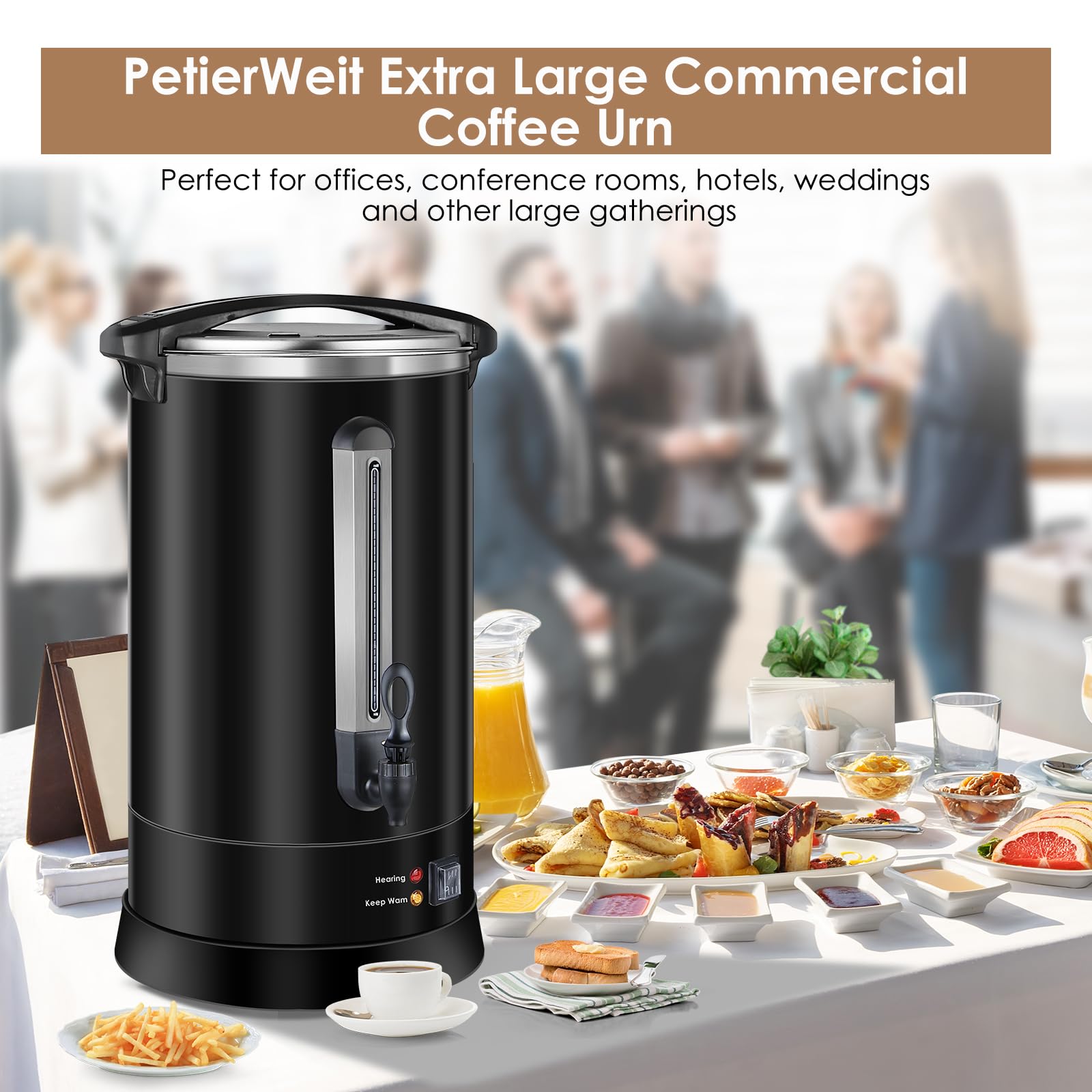 120-Cup Commercial Coffee Urn - 18L Large Stainless Steel Coffee Dispenser with Double Wall Insulation | Fast Brewing Electric Beverage Maker for Hot Water & Coffee | Perfect for Catering, Restaurants & Large Events (Black)