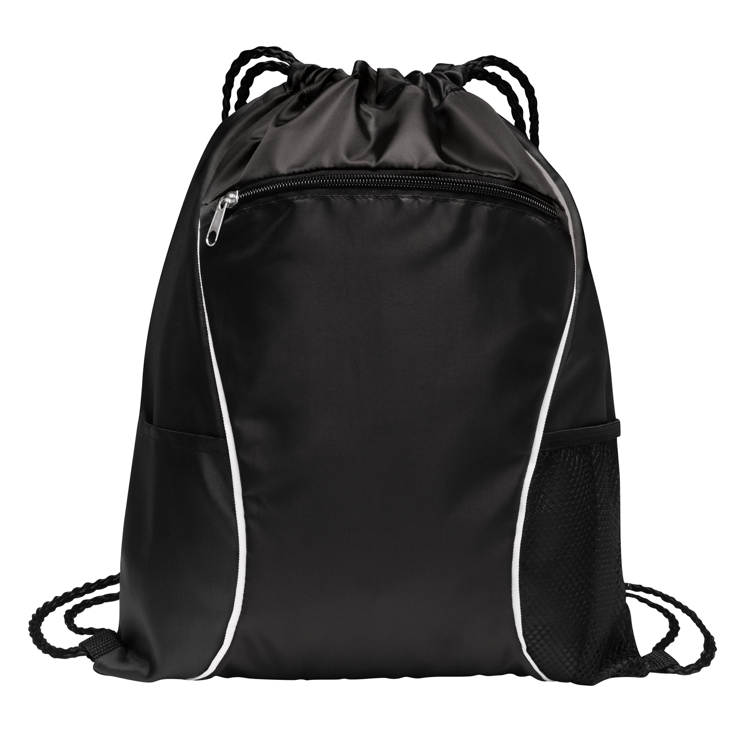 Two-Tone Polyester Durable Cinch Pack - 6-Pack Black Drawstring Backpacks for Gym, Sports & Promotional Giveaways | Lightweight Travel & School Backpack Bags