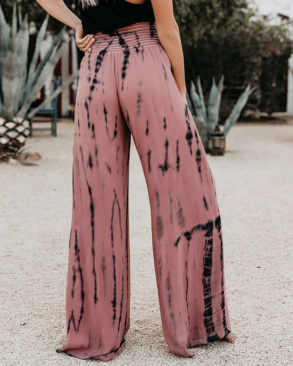 Plustrong Women's Wide Leg Boho Pants - Smock Waist Yoga Palazzo Trousers for Summer & Beach Wear | Perfect for Yoga, Vacation & Boho Fashion Outfits