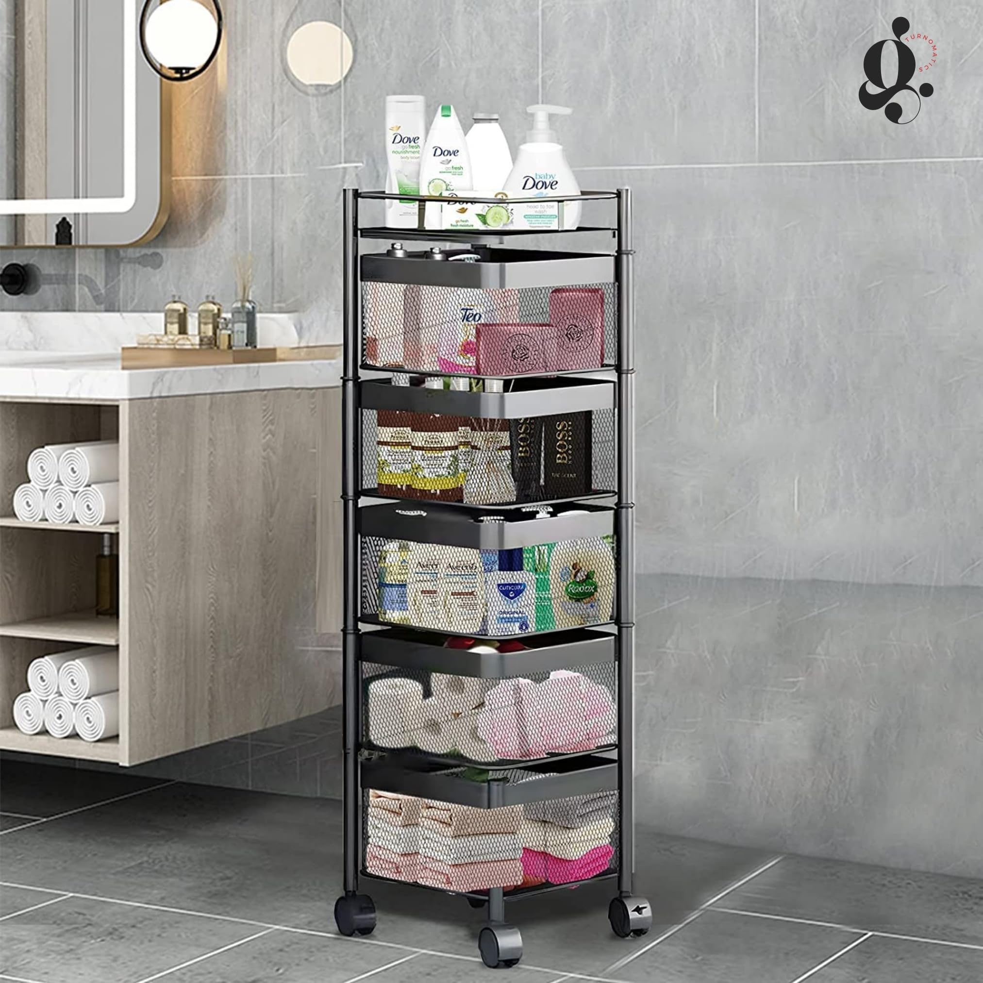 GOLDEX TURNOMATICS 5-Tier Kitchen Storage Organizer - Square Design Drawer Rack for Fruits, Vegetables, Cutlery & Kitchen Utensils | Space-Saving Cabinet & Countertop Organizer for Pantry, Dining Room & Small Kitchen Organization