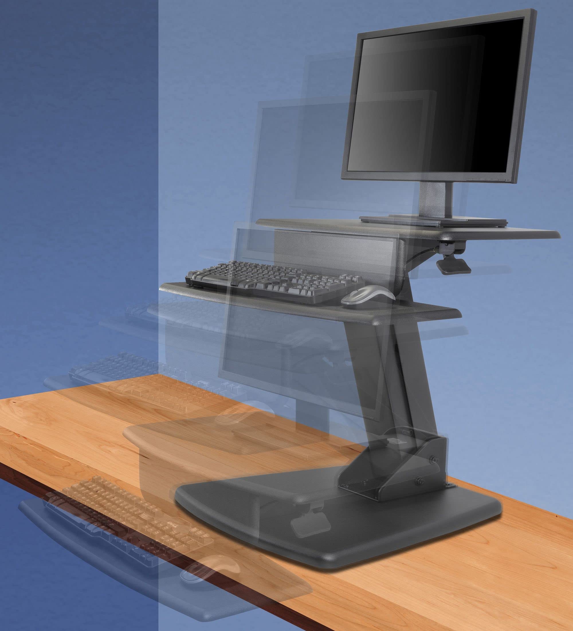 Kantek STS810 Black Adjustable Sit Stand Desk Converter - Ergonomic Height Adjustable Workstation for Home & Office, Improves Posture & Productivity