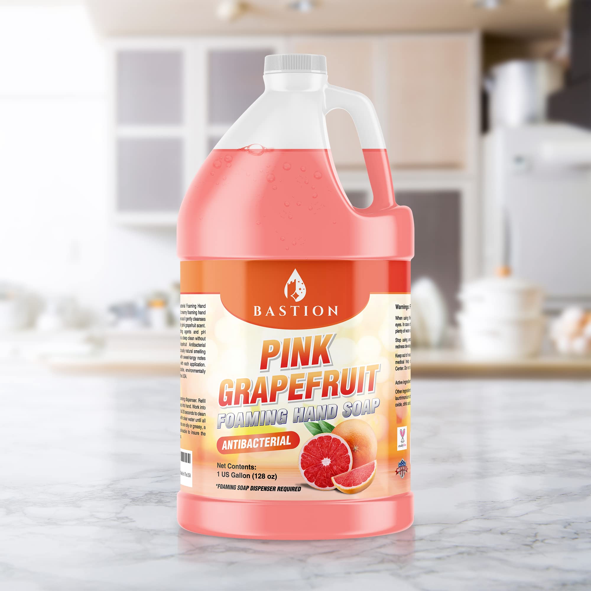 Bastion Pink Grapefruit Antibacterial Foaming Hand Soap Refill - 4 Gallons (512 oz) Bulk Moisturizing Hand Wash for Home, Office & Commercial Use - pH-Balanced, Gentle on Skin - Ideal for Restaurants, Schools and Public Restrooms