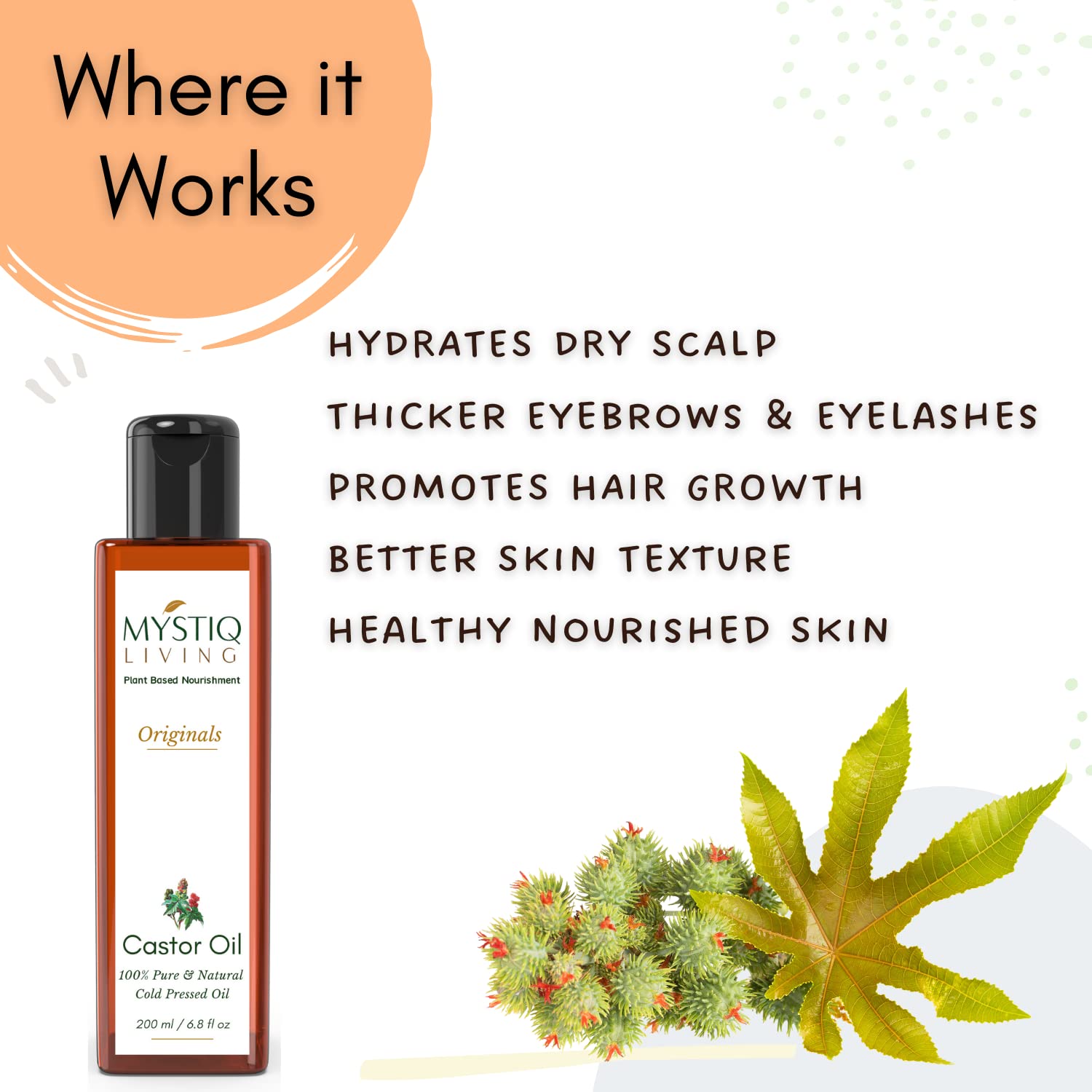 Pure Cold Pressed Castor Oil for Hair Growth & Eyebrow Enhancement - 100% Natural Skin & Nail Care Moisturizer (200ml) | Ideal for Dry Skin Treatment, Eyelash Growth & Scalp Nourishment | Perfect for Daily Beauty Routine & DIY Hair Masks