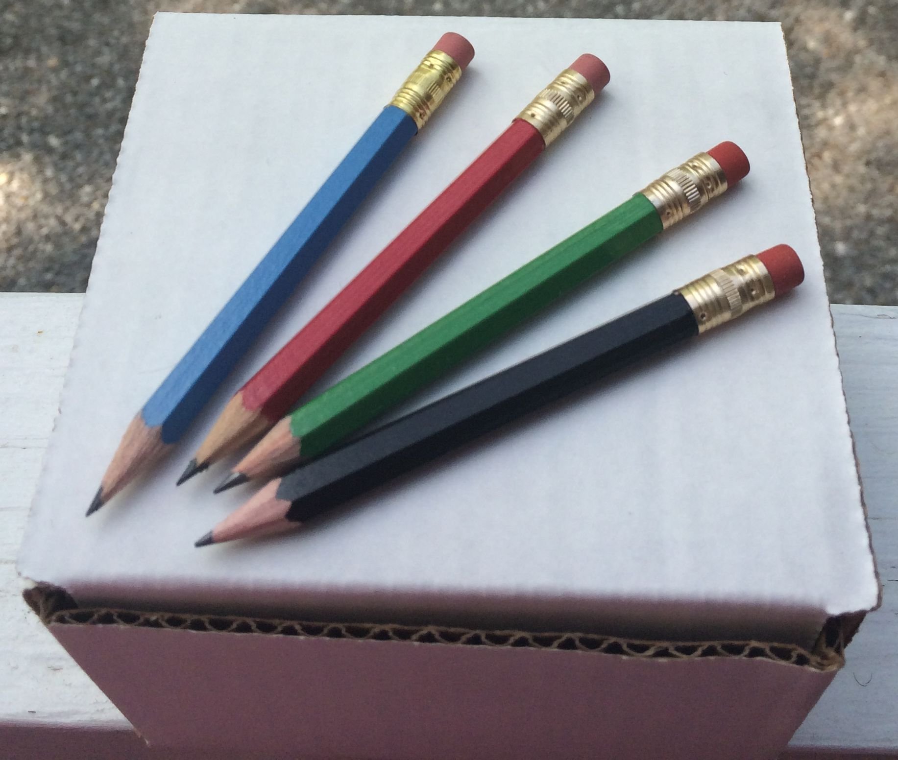 Premium Hexagonal #2 Pencils with Erasers - Pre-Sharpened Half-Length Golf Pencils for Classroom, Office & Tournaments (Red, Green, Blue, Black) - 144-Piece Bulk Box - Perfect for Scorekeeping, Standardized Testing & Quick Notes