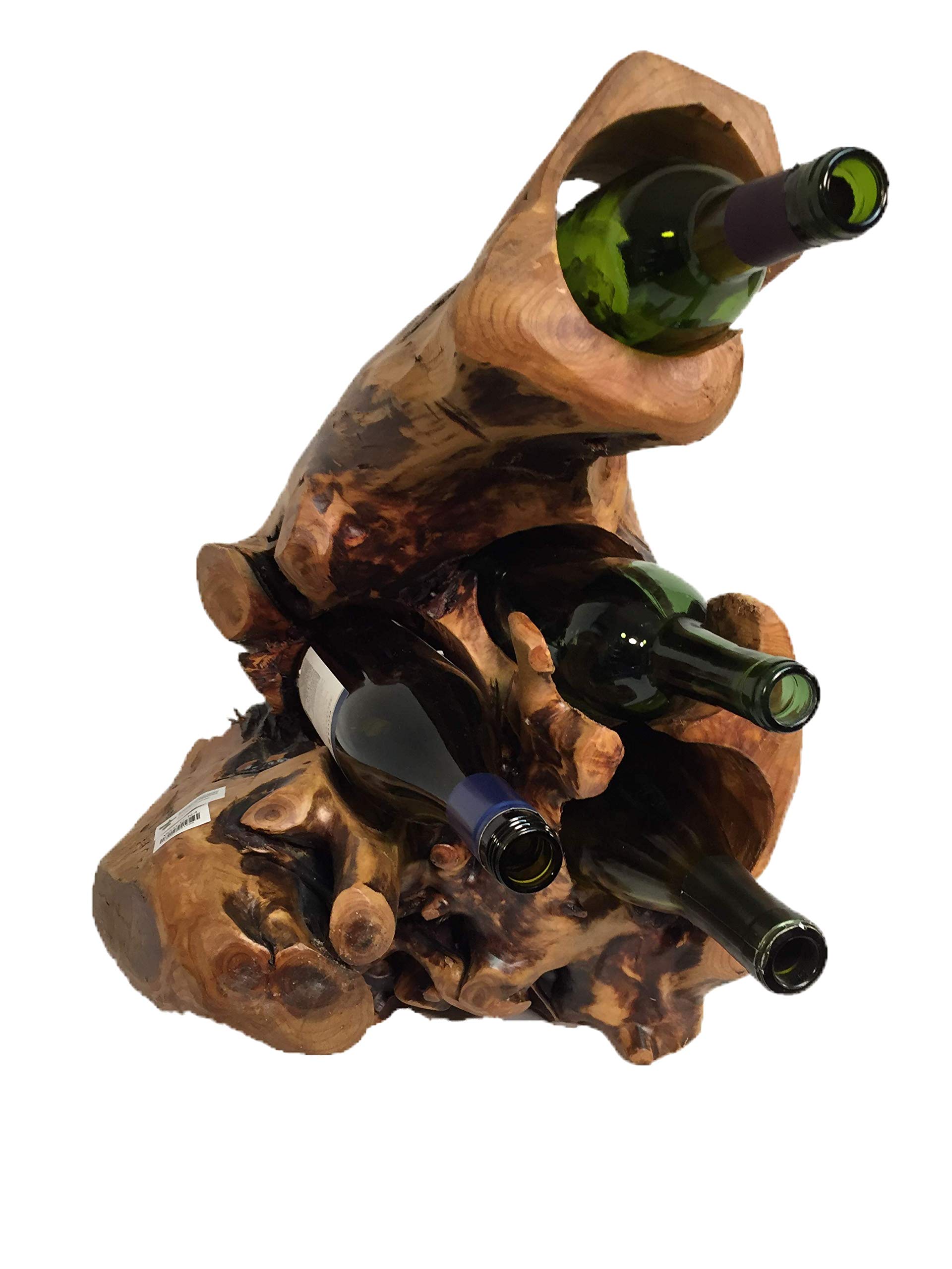 Greener Valley Natural Root Wood Wine Bottle Holder - Rustic Wine Rack for 4 Bottles - Perfect for Wine Cellars, Bars, and Home Decor