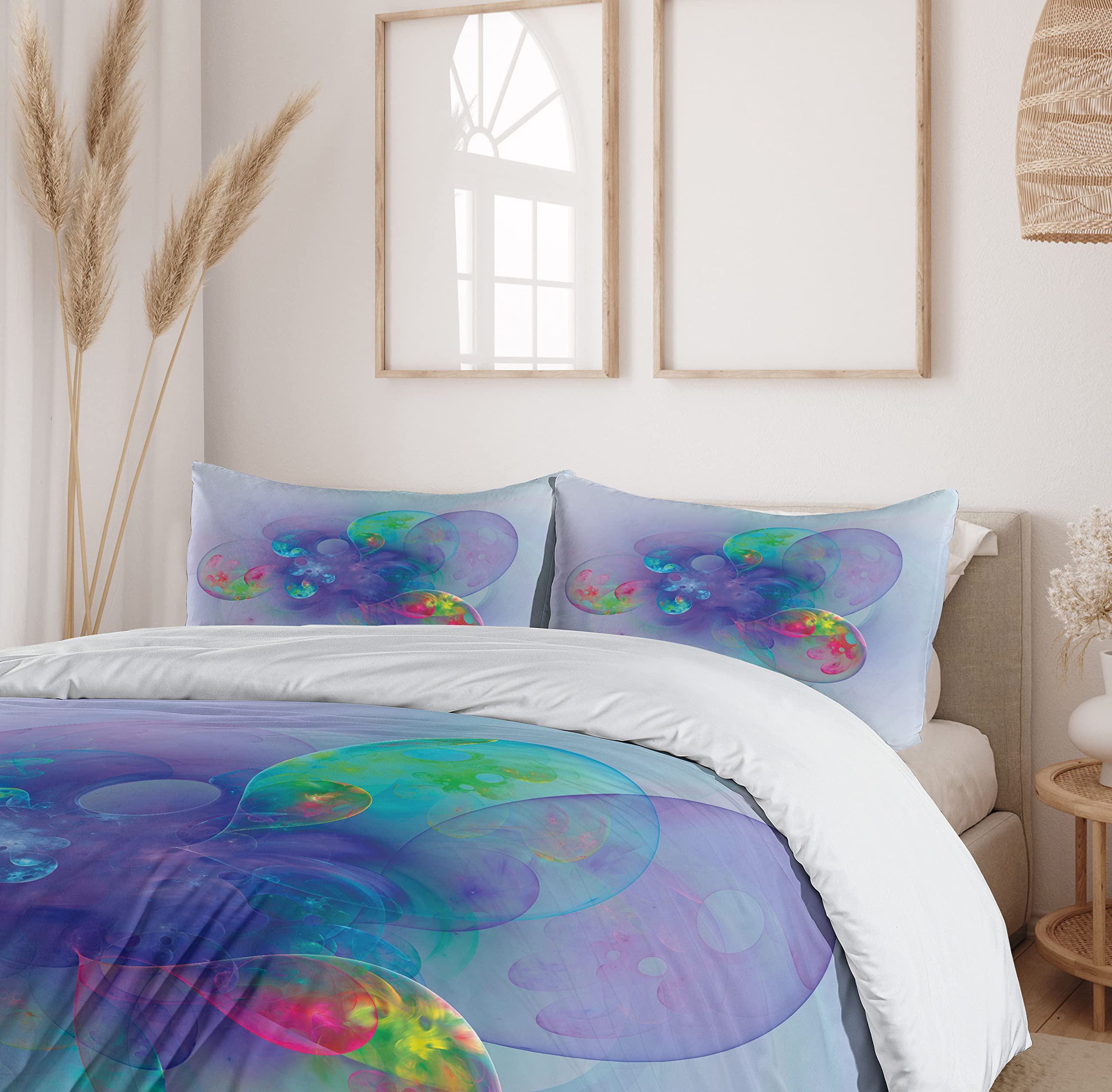 Ambesonne Psychedelic Abstract Duvet Cover Set - 3 Piece California King Bedding with 2 Pillow Shams, Trippy Digital Print in Violet Red - Perfect for Bohemian & Modern Bedroom Decor