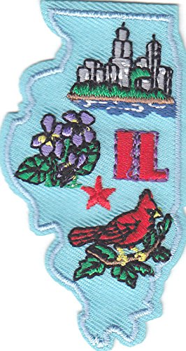 ILLINOIS State Shape Iron On Embroidered Applique Patch - Midwest Souvenir, DIY Craft, Jacket & Backpack Decoration for Travelers and Collectors