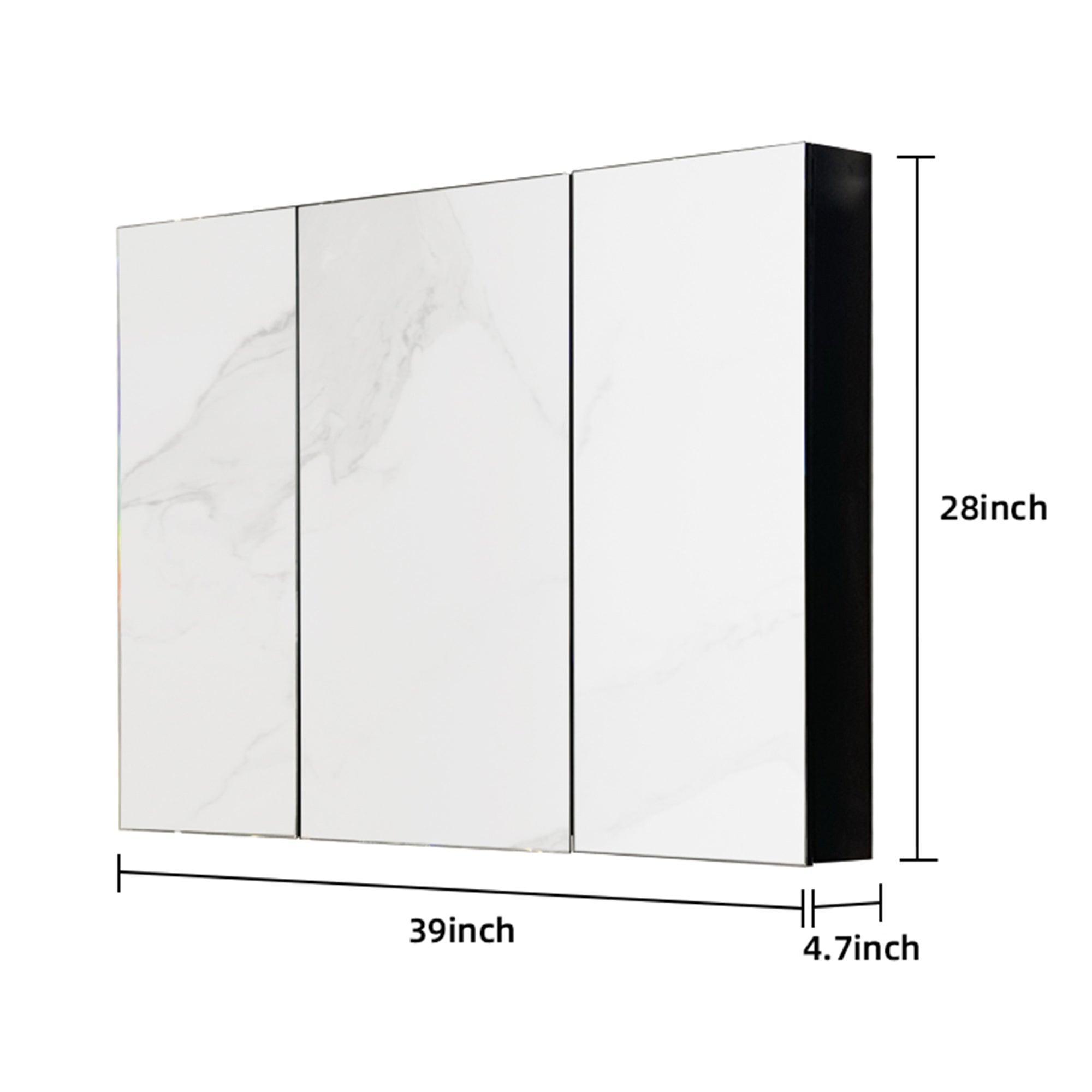 39 x 28 Inches Black Iron Wall Mounted Medicine Cabinet with Mirror - Perfect for Bathroom Storage & Organization