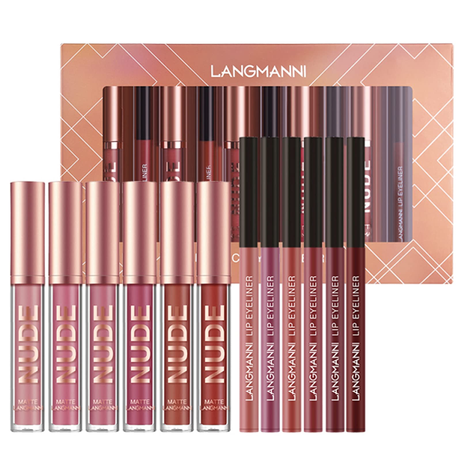 Petansy 12Pcs Lip Liner & Lipstick Set - 6 Matte Liquid Lipsticks + 6 Nude Lip Liners, Waterproof Long-Lasting Lip Makeup Kit for Women | Perfect for Daily Wear, Parties & Special Occasions