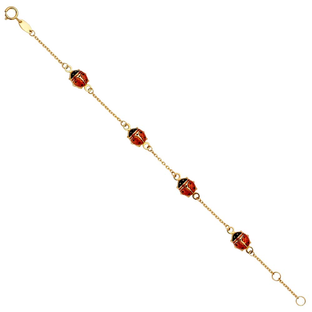 14K Yellow Gold Ladybug Baby Bracelet - Cute Charm Jewelry Gift for Women & Girls - Perfect for Birthdays, Baby Showers & Christenings