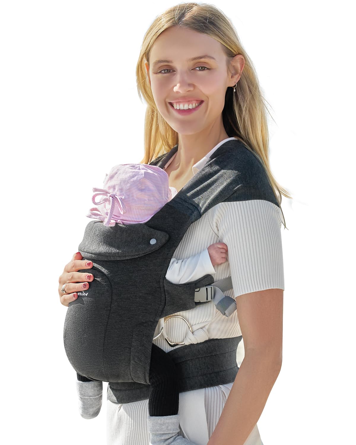 GROWNSY Ergonomic Baby Carrier - Soft & Cozy Infant Wrap for Newborn to Toddler with Head Support - Deep Grey - Perfect for Hands-Free Parenting, Shopping & Outdoor Adventures