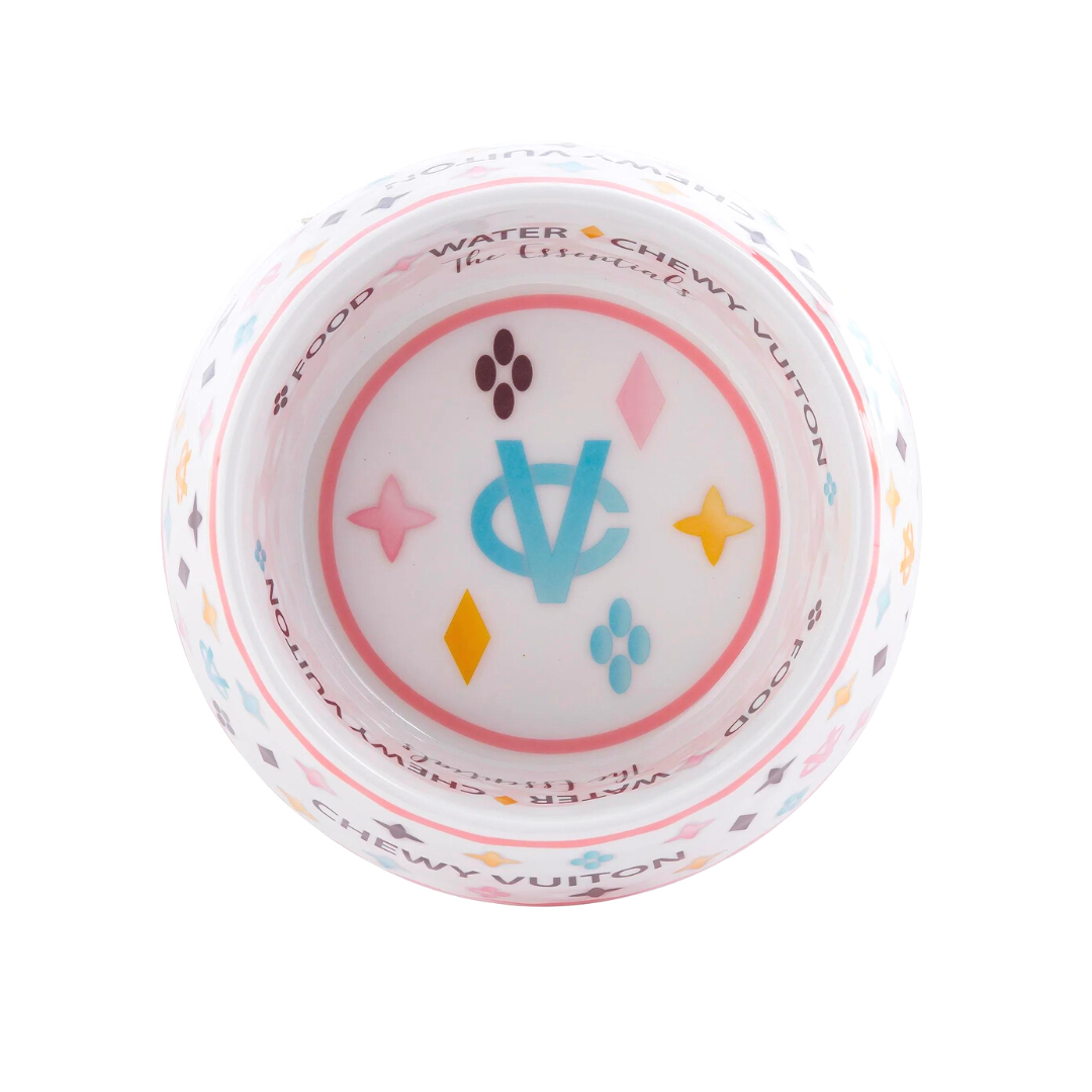 Premium White Chewy Vuitton-Style Dog Bowl - Durable Non-Slip Pet Food & Water Dish for Small, Medium & Large Dogs - Perfect for Home, Travel & Outdoor Use