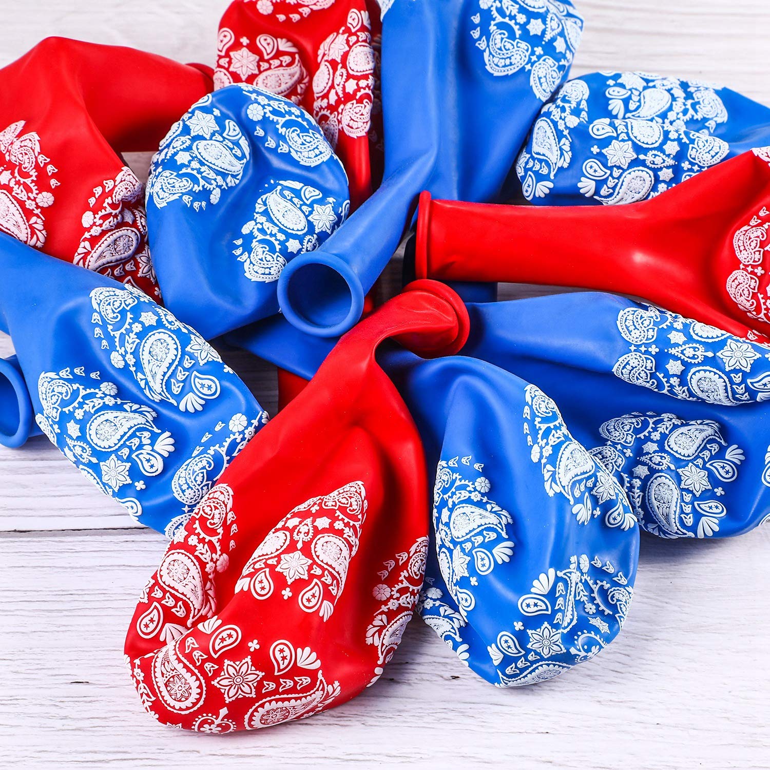 40-Pack Red & Blue Bandana Print Balloons - 12 Inch Large Latex Balloons for Western Cowboy Theme Parties, Birthday Decor, Wedding & Baby Shower Supplies - Perfect for Party Backdrops, Photo Booths & Ceiling Decorations