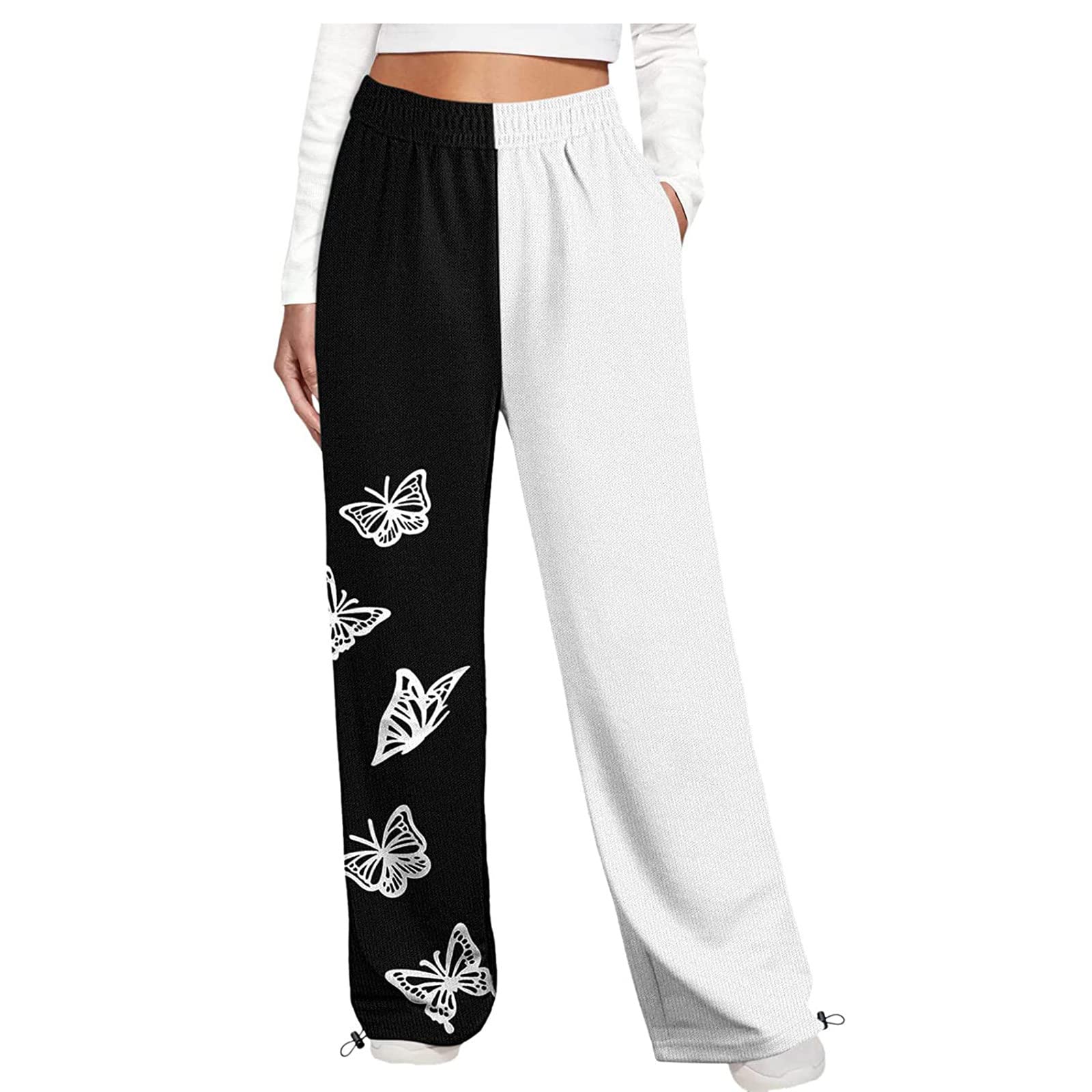 Women's Sweatpants - Babysbule Contrast Patchwork Elastic Waistband Casual Loose Joggers Printed Lounge Pants for Yoga, Running & Home Comfort