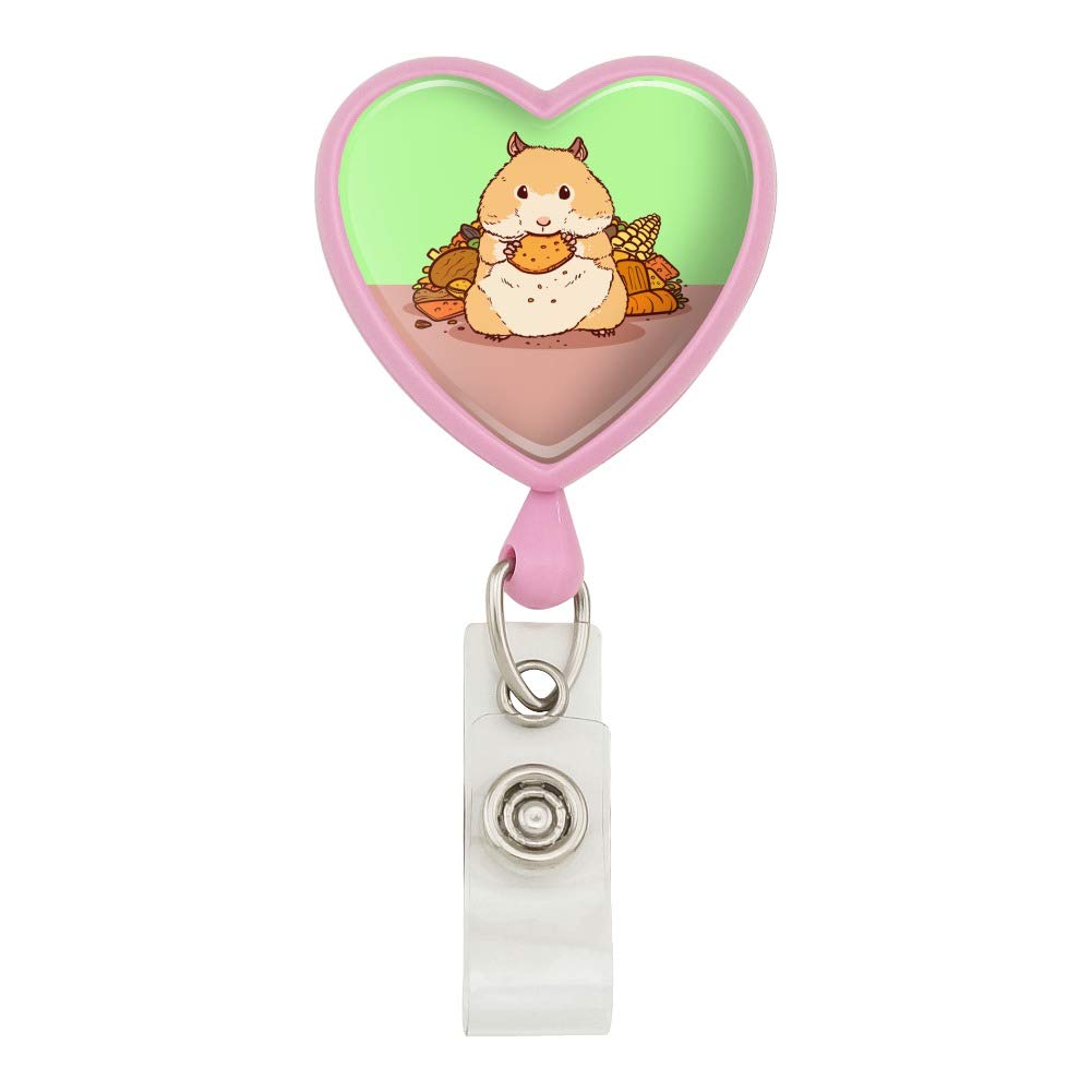 Retractable Hamster Eating Food Heart Lanyard - Cute ID Badge Holder for Work, School & Events | Fun Animal-Themed Accessory