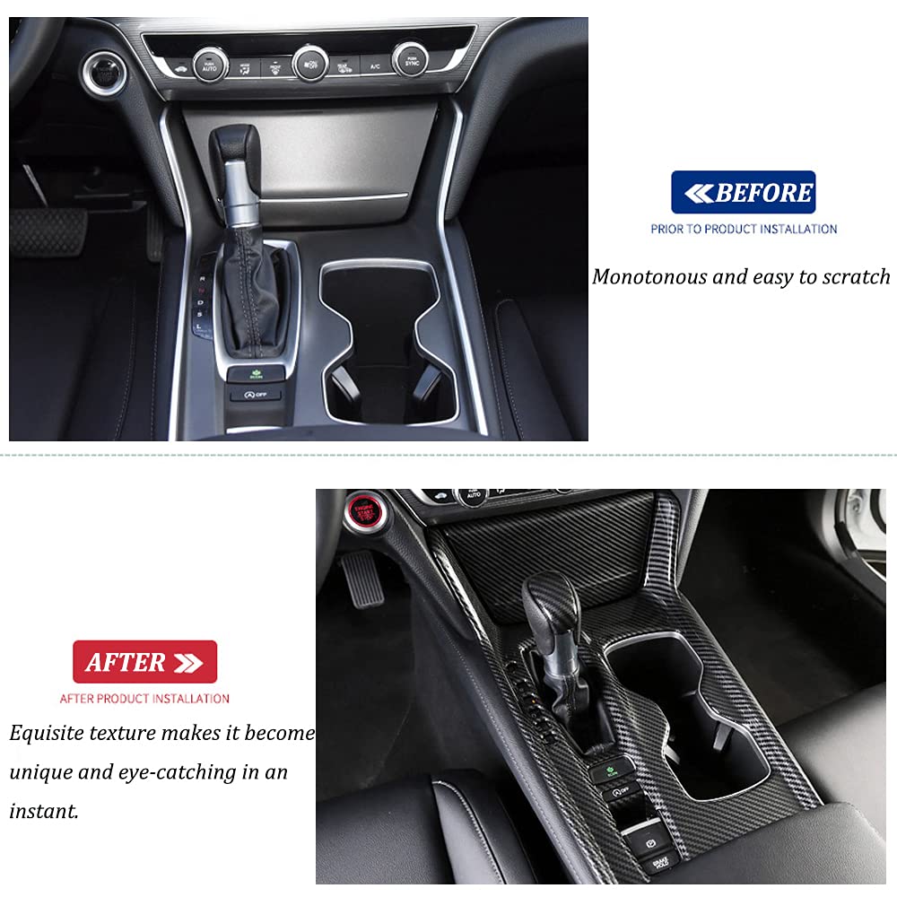 2PCS ABS Carbon Fiber Style Gear Shift Panel & Cup Holder Cover - Interior Trim Accessories for 2018-2022 Honda Accord (10th Gen) | Not Fit Hybrid Models | Car Interior Upgrade & Protection