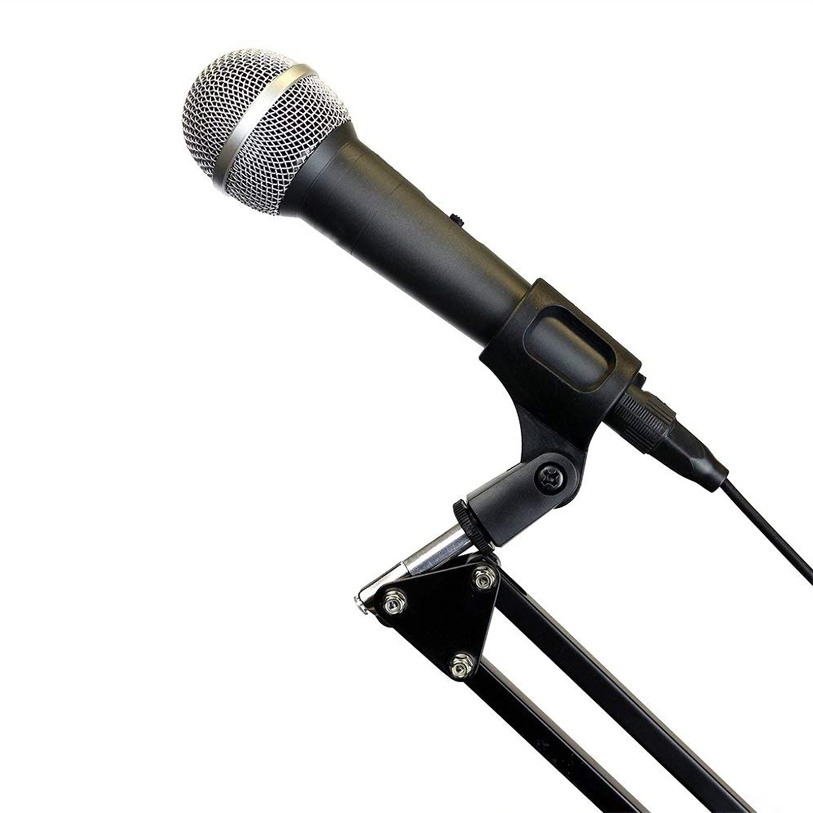 Adjustable Microphone Stand with Boom Arm - Extendable Scissor Mic Stand for Desk, Live Streaming, Radio Recording & Phone Holder - Foldable & Portable for Podcast, Gaming & Studio Use