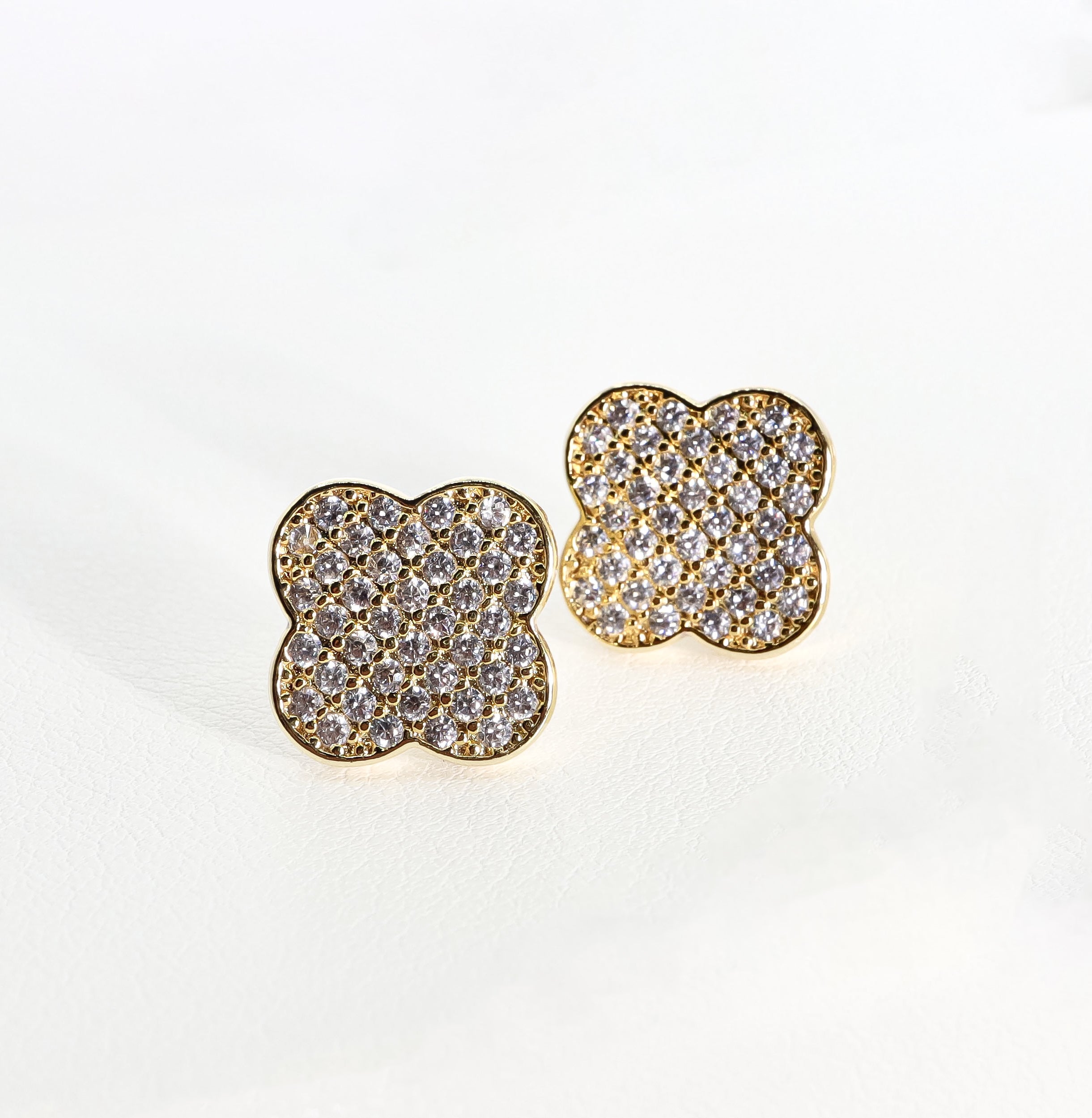 ROMALI 18K Gold Plated Clover Stud Earrings for Women - Shiny Four Leaf Lucky Charm Jewelry - Perfect for St. Patrick's Day, Birthday Gifts & Everyday Wear