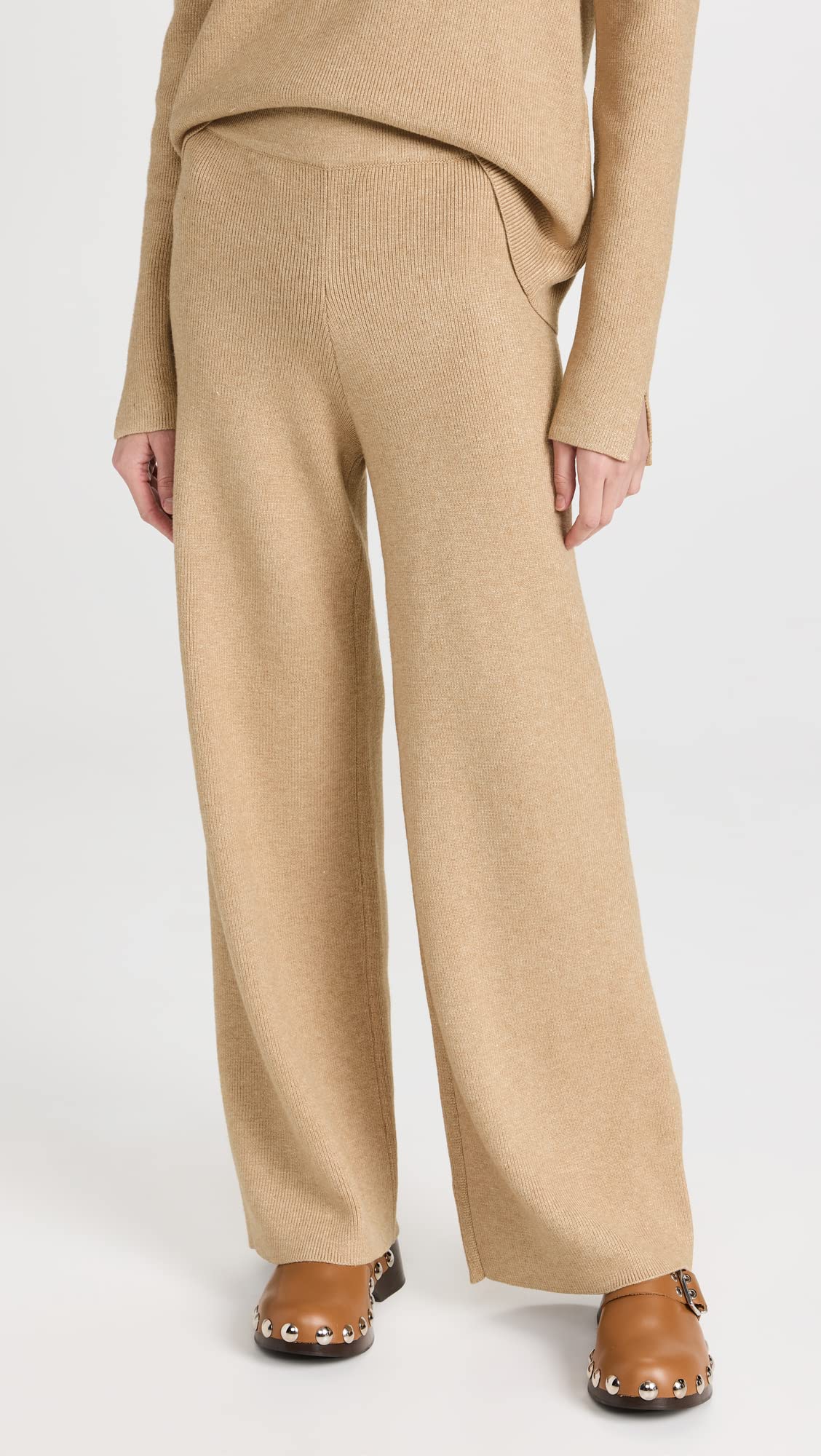 English Factory Women's Knit Wide Leg Pants - Soft Stretchy High Waist Lounge Pants for Casual Wear, Yoga & Home Comfort
