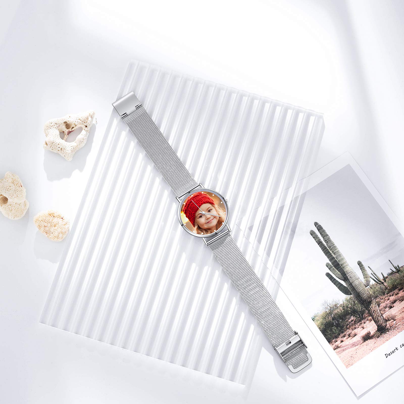 Gemszoo Personalized Photo Watch - Custom Picture Stainless Steel Mesh Quartz Watch for Men & Women - Perfect Gift for Anniversaries, Birthdays & Special Occasions