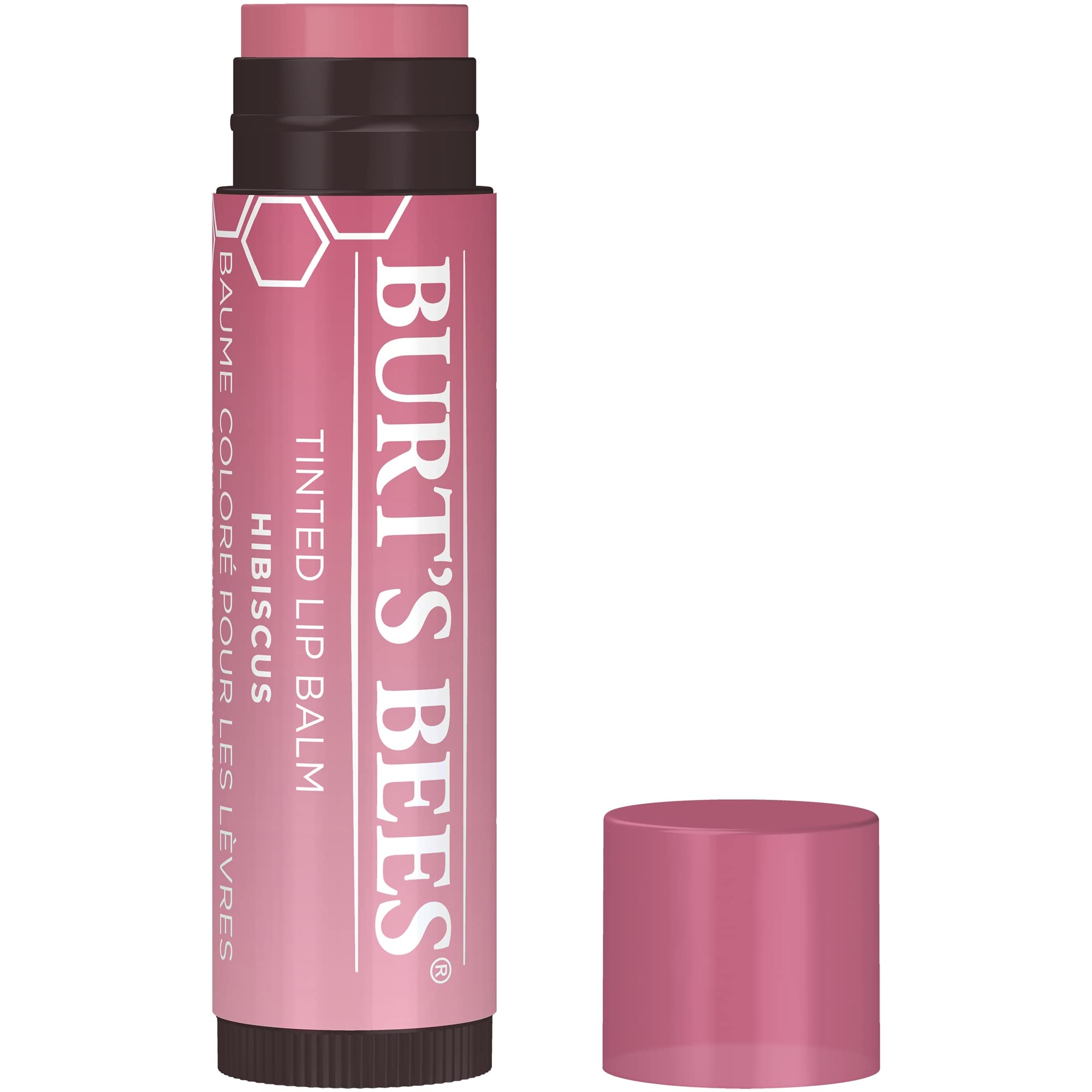 Burt's Bees 100% Natural Tinted Lip Balm - Hibiscus Flavor with Shea Butter & Botanical Waxes (0.15 oz) | Moisturizing & Nourishing Lip Care for Dry Lips | Perfect for Daily Use, Outdoor Activities & Makeup Looks