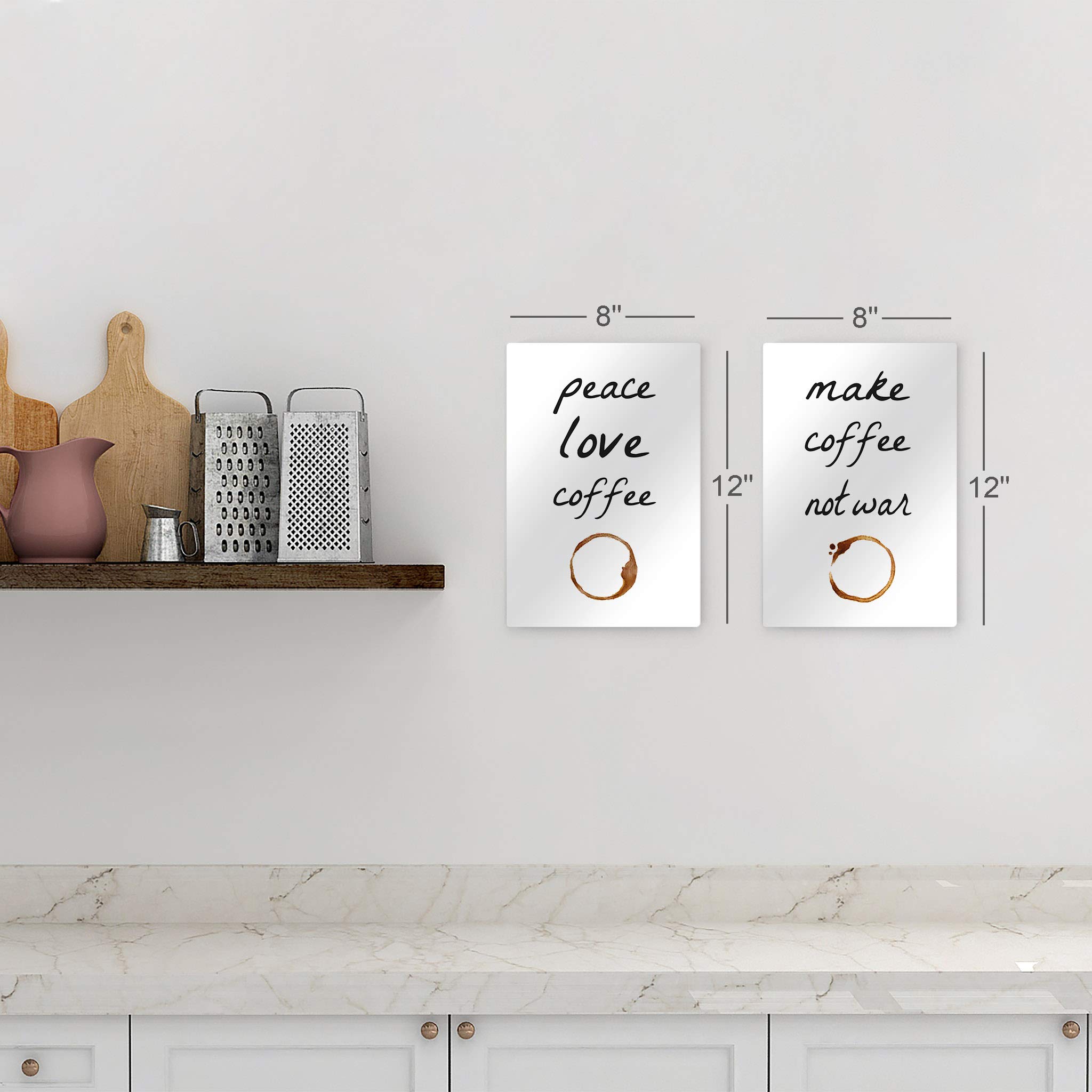 Peace Love Coffee & Make Coffee Not War Metal Print Set - 2 Panel Wall Art for Kitchen, Office & Coffee Shop Decor (30x20 Inches) - Inspirational Farmhouse Sign, Perfect Gift for Coffee Lovers & Home Decor