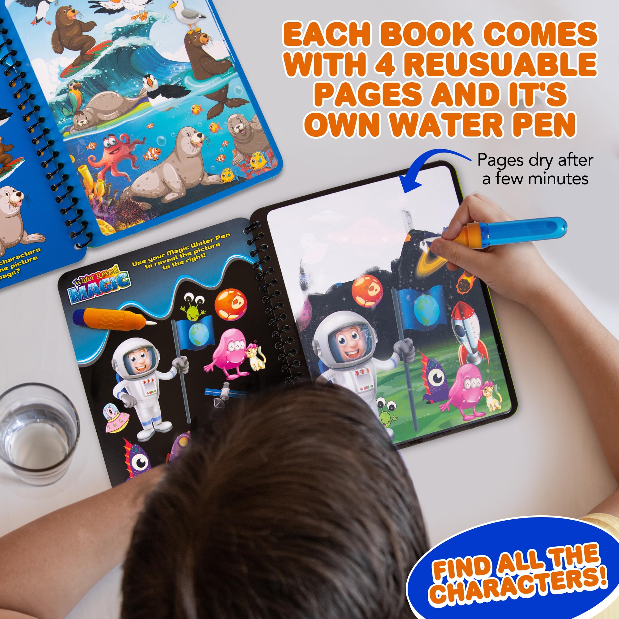 ArtCreativity 4 Pack Reusable Magic Water Coloring Books for Toddlers & Kids - Mess-Free Water Drawing Activity with Magic Pen, Perfect for Easter Basket Stuffers & Gifts | Fun Travel, Home & Classroom Learning Activity