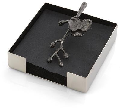 Black Orchid Cocktail Napkin Holder - Elegant Bar Accessory for Parties, Weddings & Home Decor - Perfect for Entertaining Guests