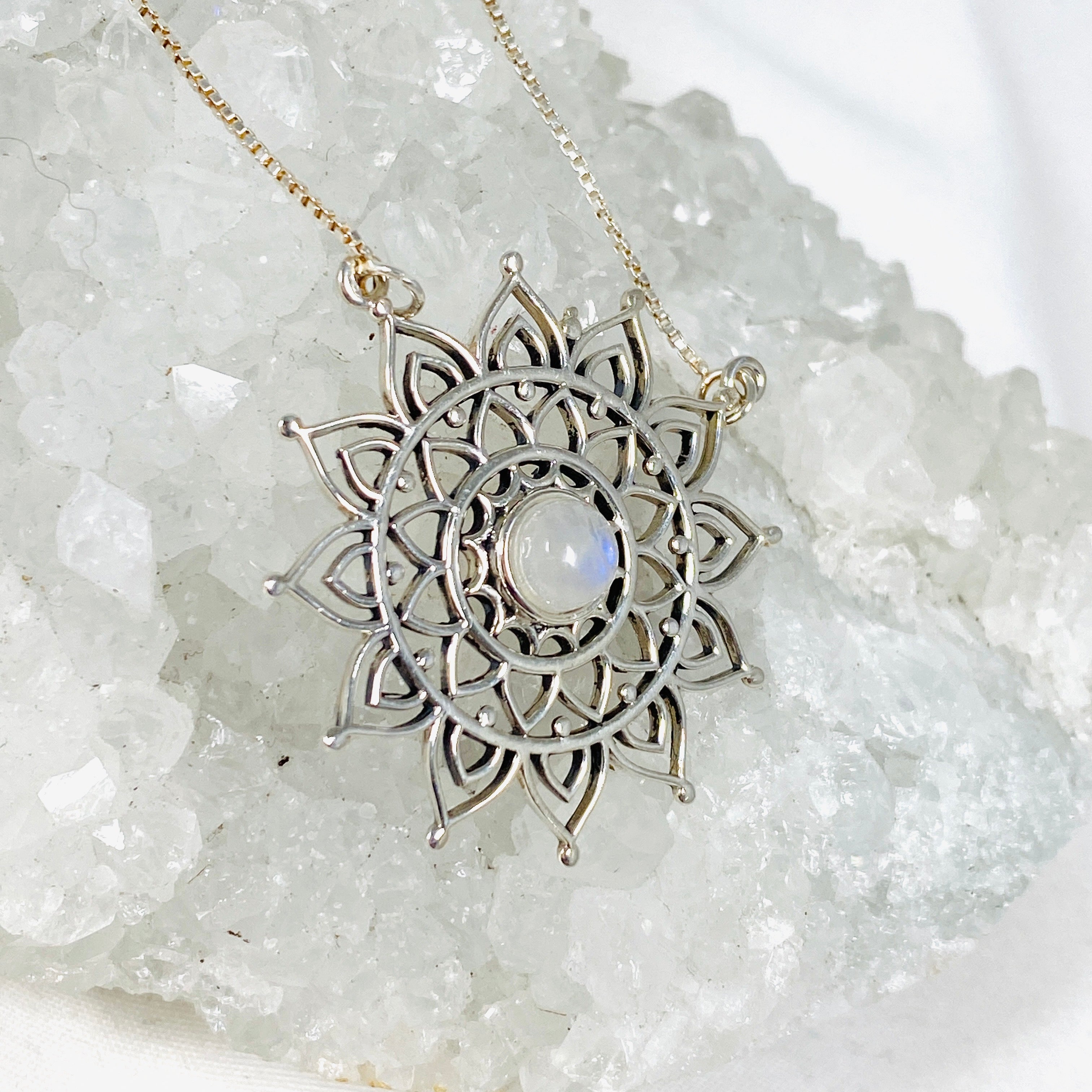 Moonstone Mandala Necklace NK340 MS - Healing Crystal Jewelry for Meditation & Spiritual Protection | Perfect for Yoga, Reiki & Energy Work