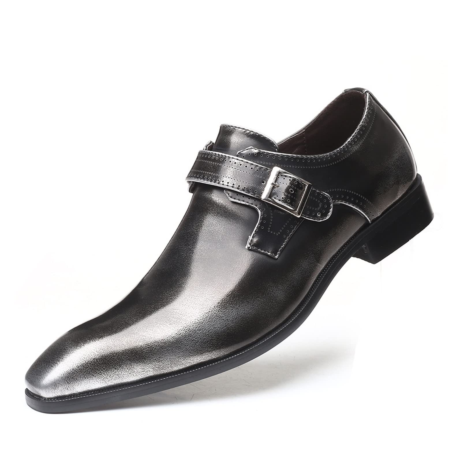Stylish Men's Oxford Dress Shoes - Business & Casual Buckle Low Heel Formal Shoes for Men (Grey, Size 8) - Perfect for Office, Weddings & Special Occasions