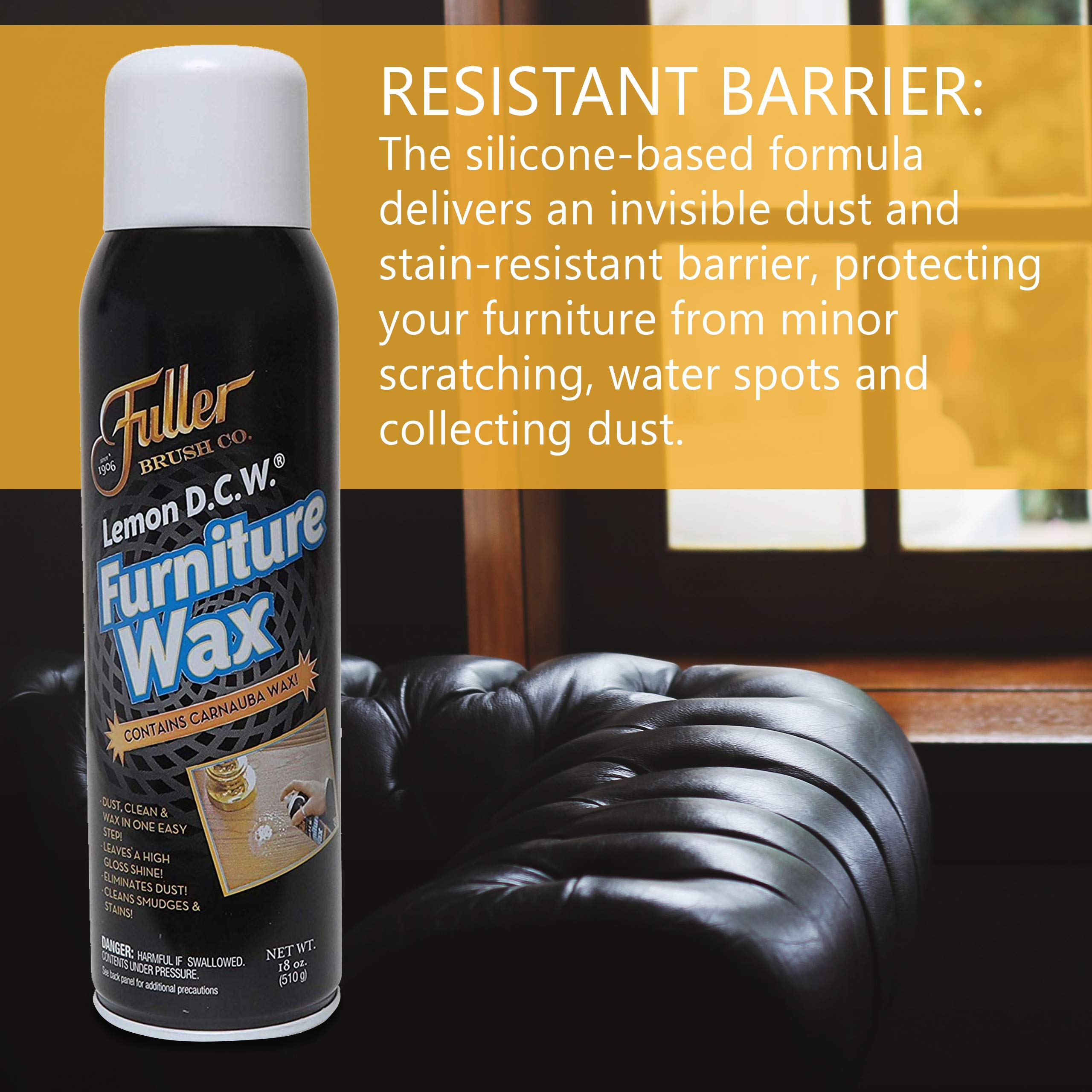 Fuller Brush Lemon D.C.W. Furniture Wax - 18 oz All-in-One Spray for Dusting, Cleaning & Waxing Wood Furniture - Perfect for Home, Office & Antique Care