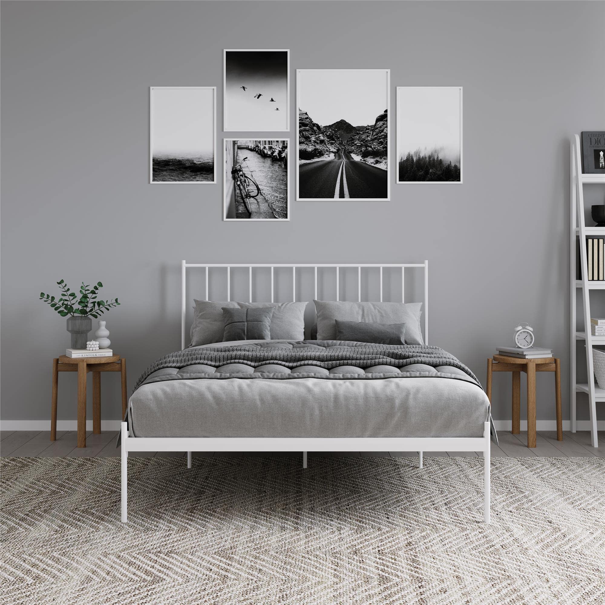 REALROOMS Ares Metal Bed Frame - Queen Size, Adjustable Height, Sturdy White Steel Platform Bed for Bedroom, Guest Room, or Dorm