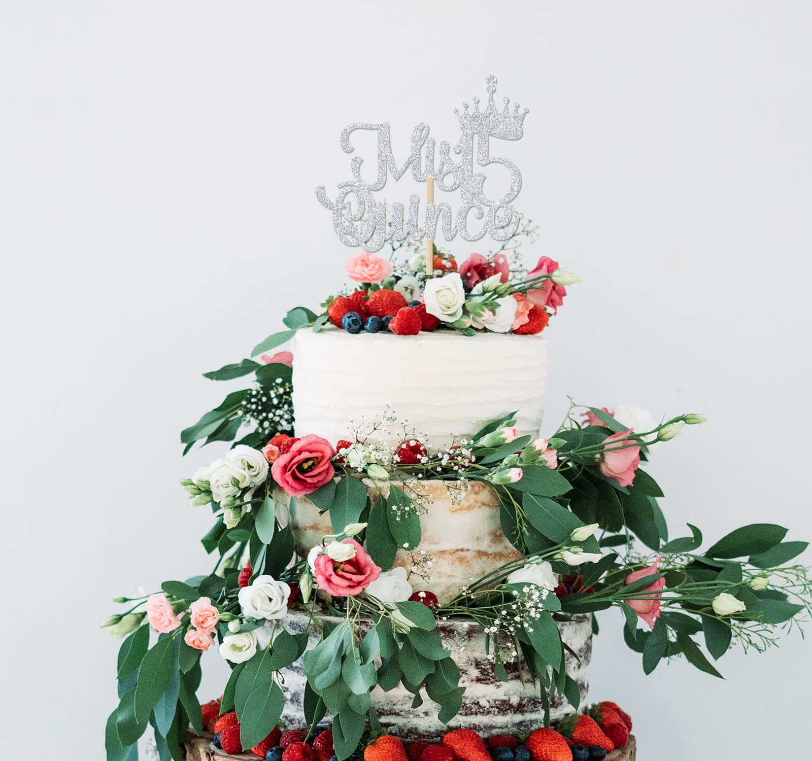 Mis Quince 15 Cake Topper - Cheers to 15 Years Silver Glitter Cake Decor | Spanish Happy 15th Birthday Party Decorations | Perfect for Quinceañera Celebrations, Sweet 16 Parties & Milestone Birthdays
