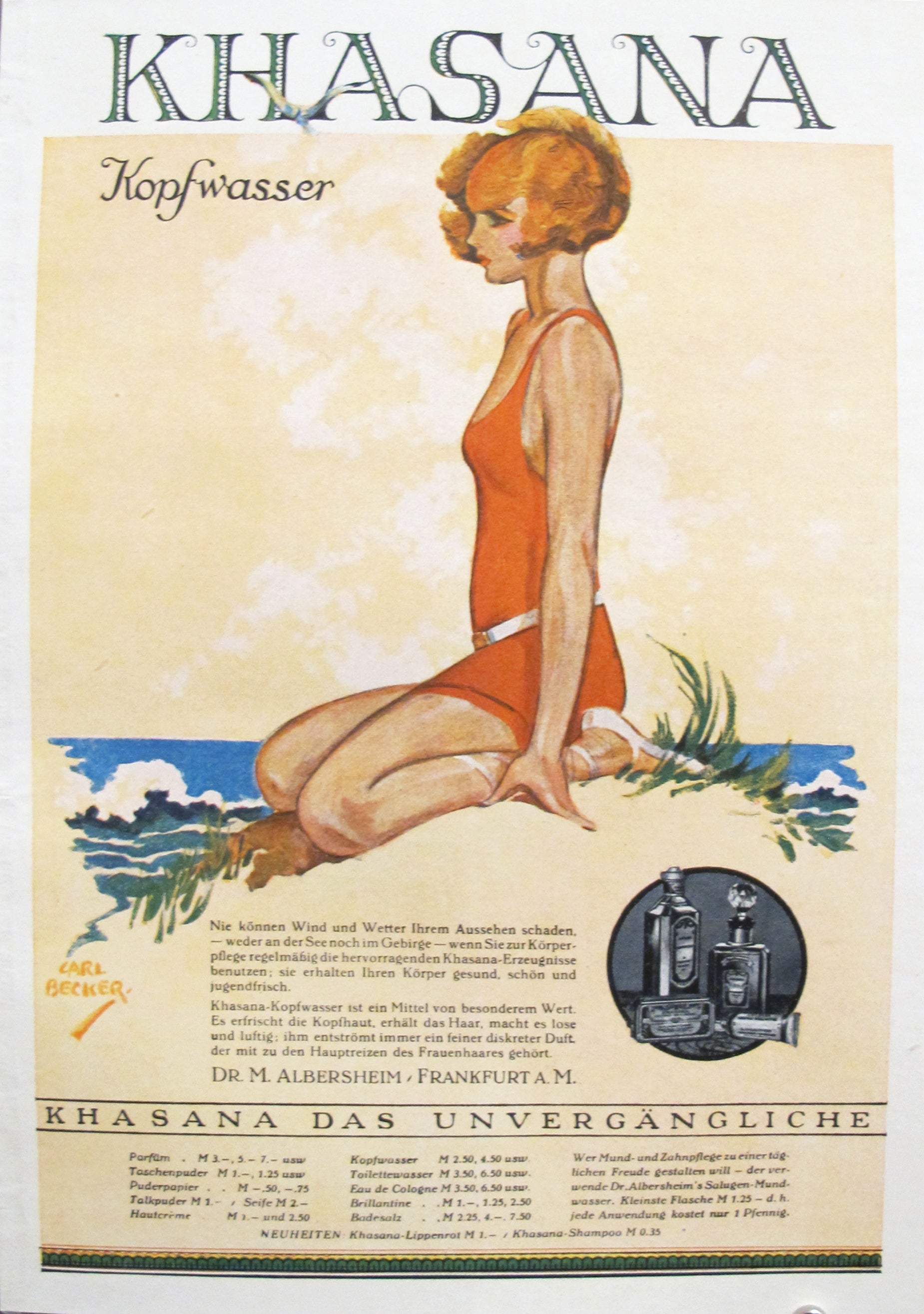 1927 Vintage German Mini Poster - Khasana Shampoo Ad Reproduction - Perfect for Home Decor, Retro Bathroom Wall Art & Vintage Collectibles